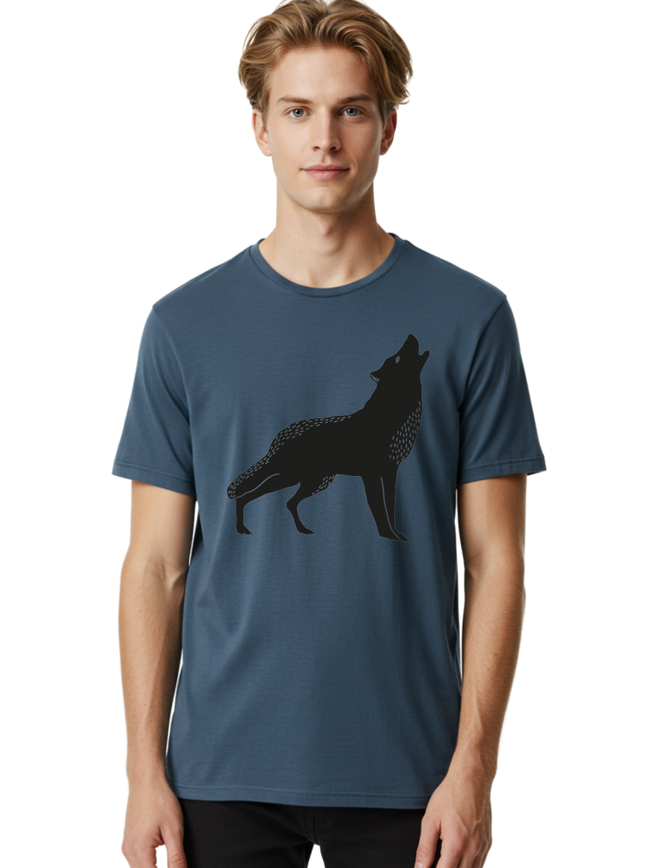 Wolf-Silhouette Men'S Graphic Tee, 100% Cotton, Comfortable Casual Summer Wear, Machine Washable, Wolf Silhouette, Howling At The Moon, Wildlife Art, Animal Graphics, Wild Animal, Abstract Design Aac249 8