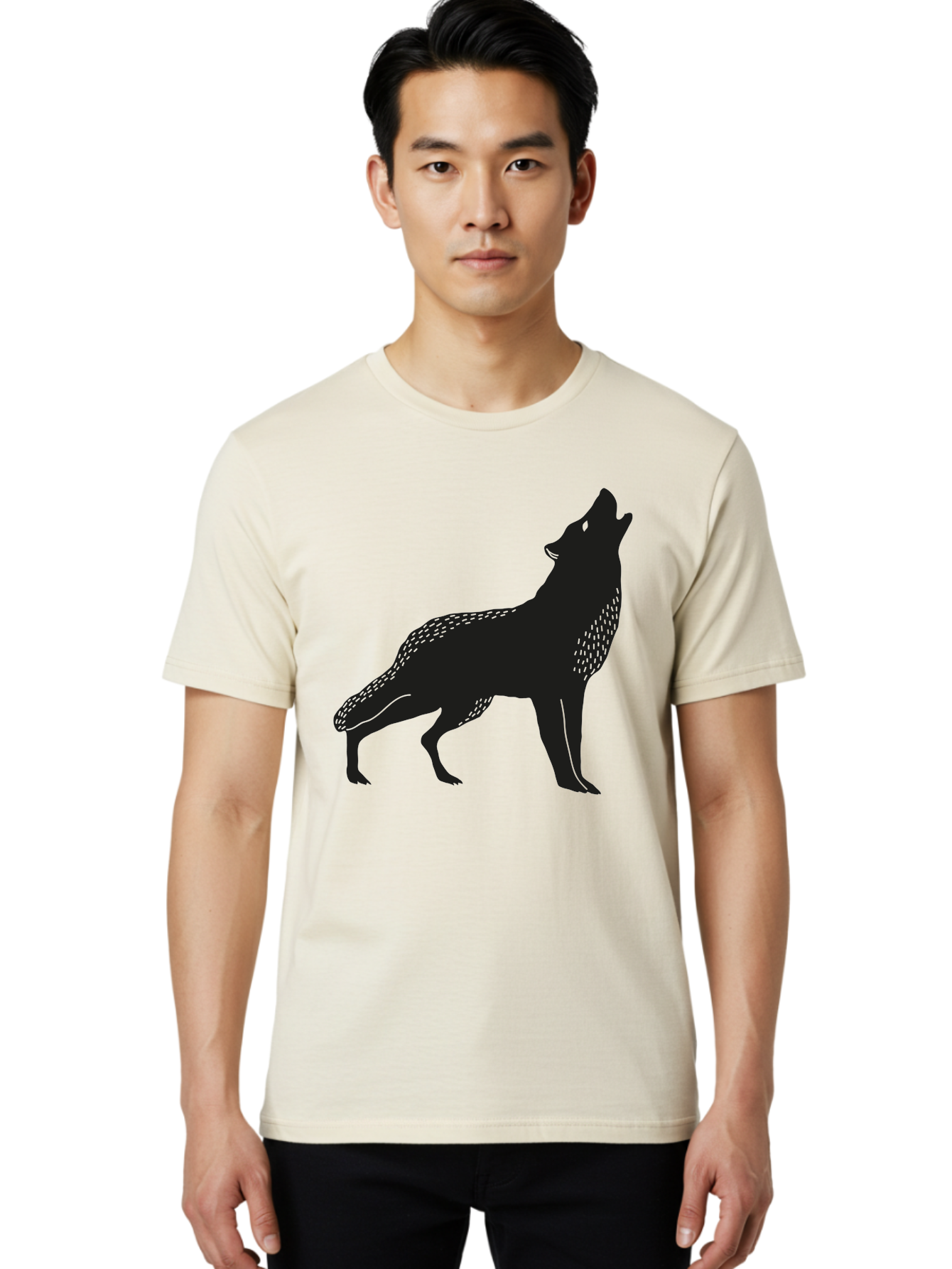 Wolf-Silhouette Men'S Graphic Tee, 100% Cotton, Comfortable Casual Summer Wear, Machine Washable, Wolf Silhouette, Howling At The Moon, Wildlife Art, Animal Graphics, Wild Animal, Abstract Design Aac249 24