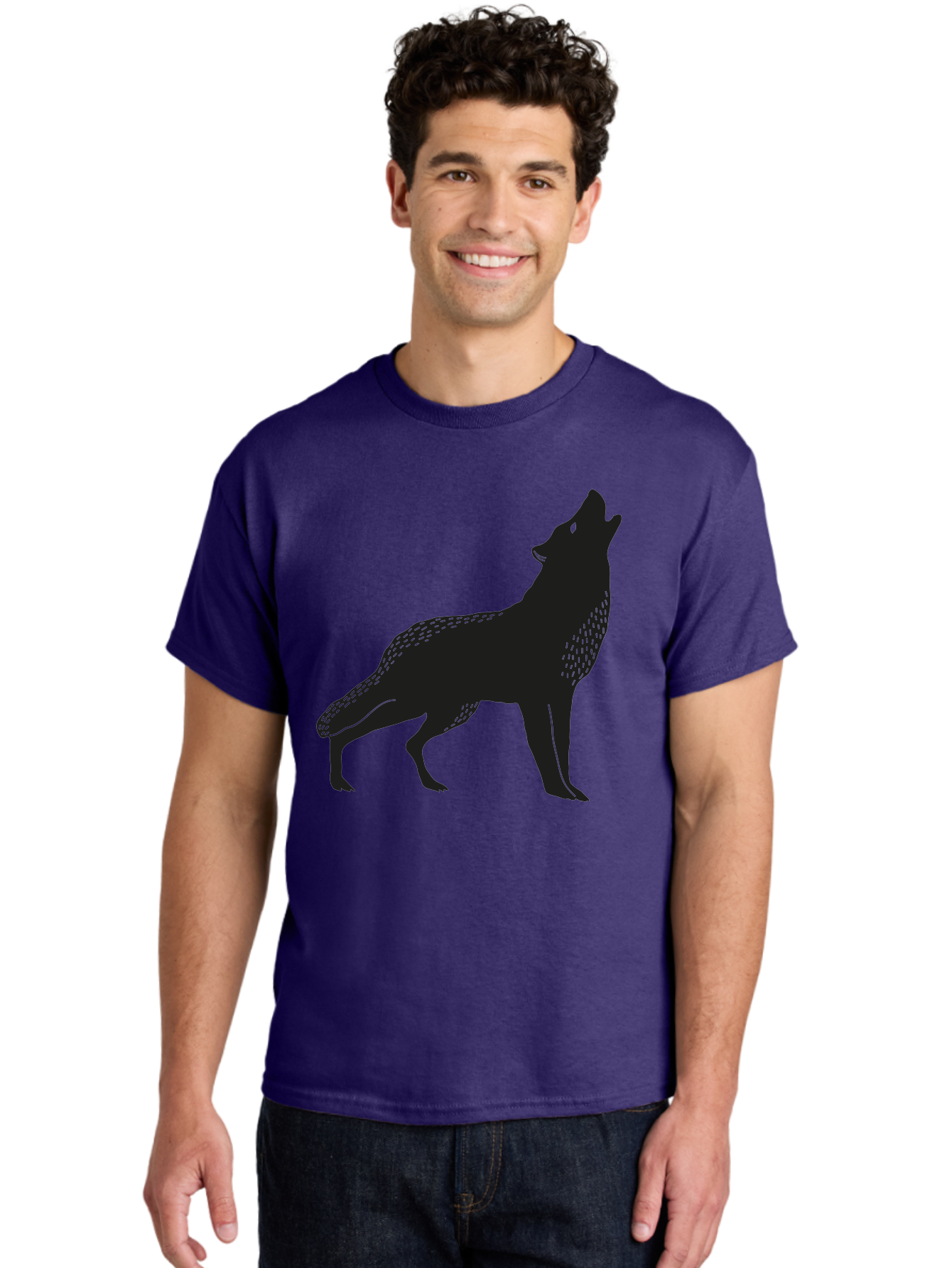 Wolf-Silhouette Men'S Graphic Tee, 100% Cotton, Comfortable Casual Summer Wear, Machine Washable, Wolf Silhouette, Howling At The Moon, Wildlife Art, Animal Graphics, Wild Animal, Abstract Design Aac249 2