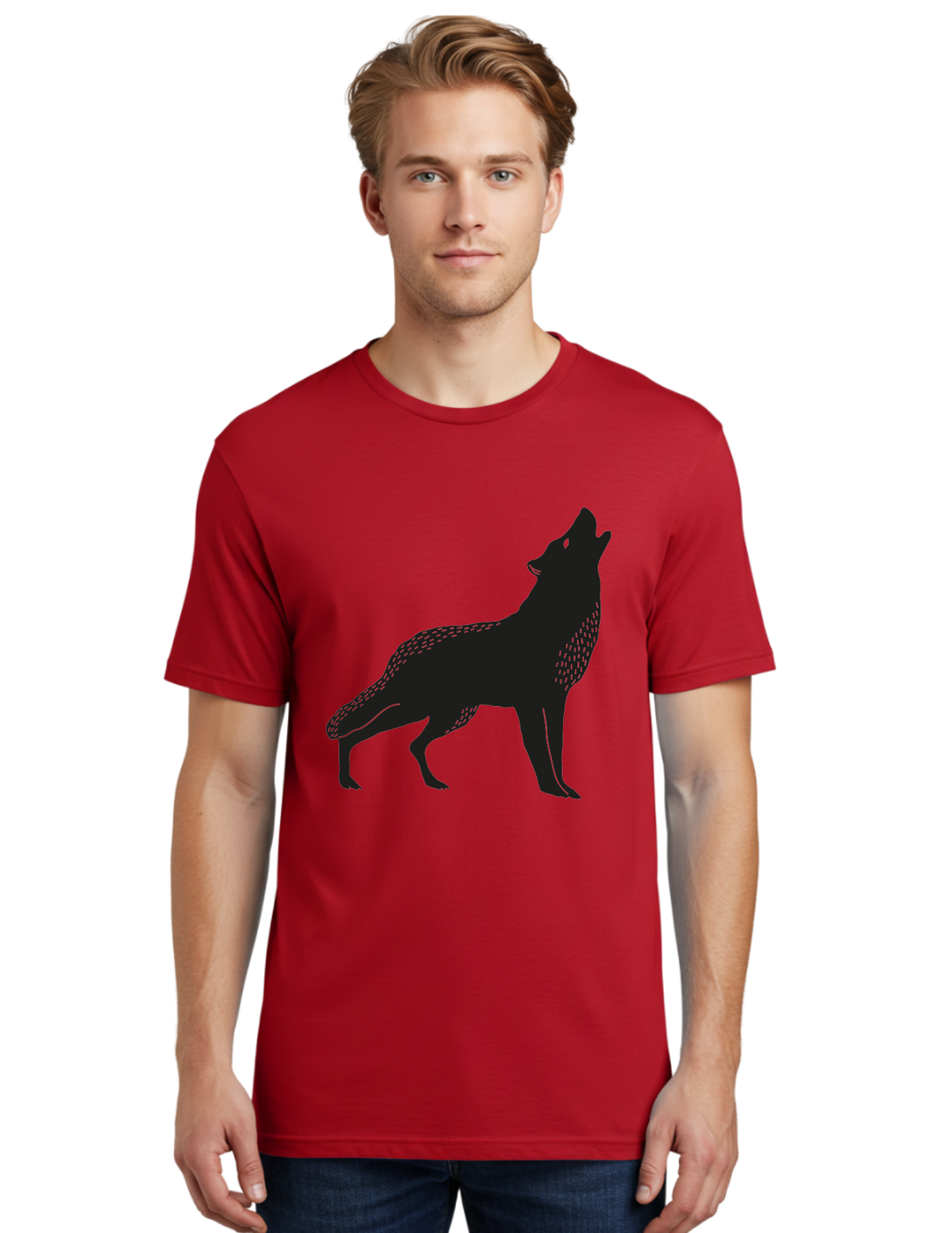 Wolf-Silhouette Men'S Graphic Tee, 100% Cotton, Comfortable Casual Summer Wear, Machine Washable, Wolf Silhouette, Howling At The Moon, Wildlife Art, Animal Graphics, Wild Animal, Abstract Design Aac249 10