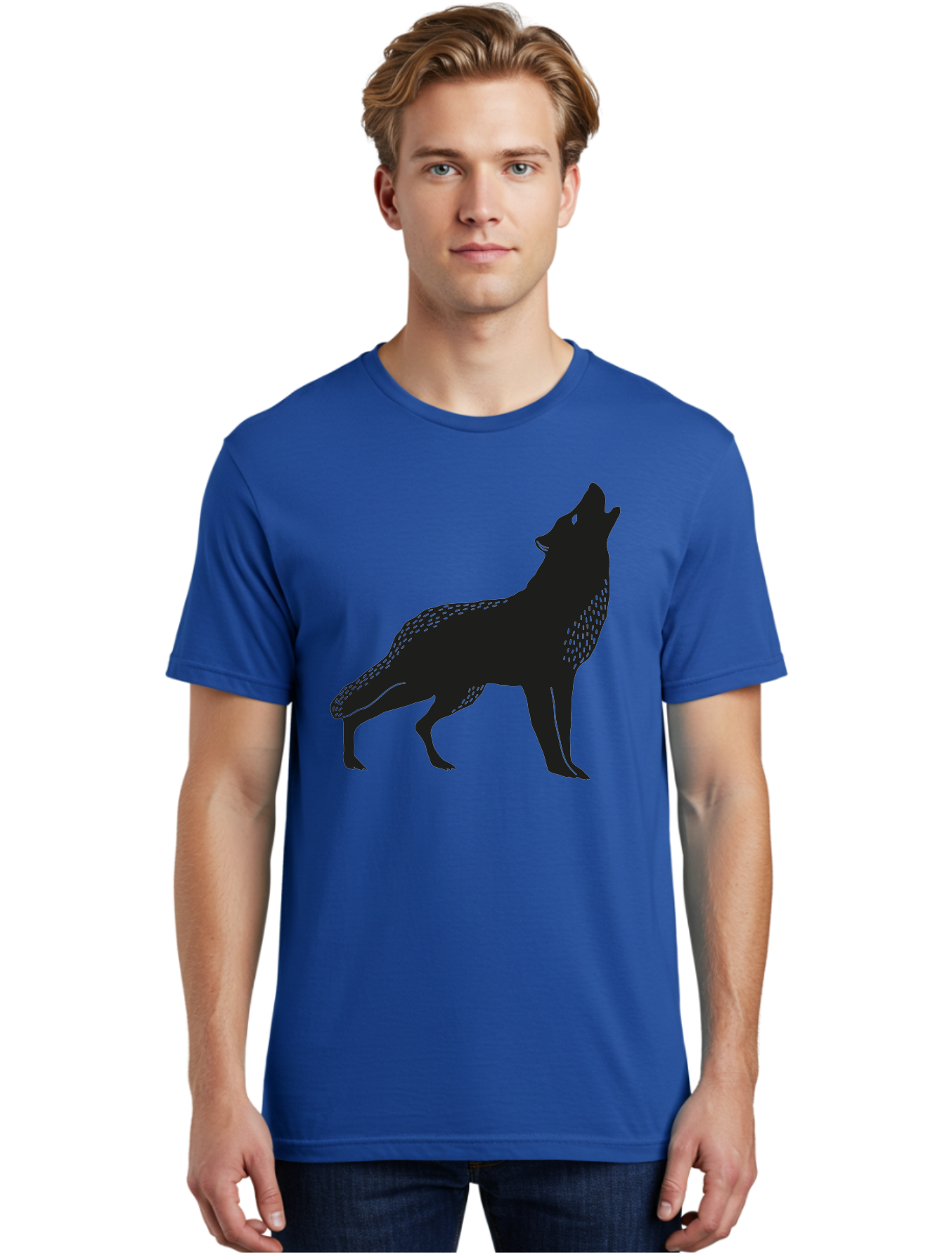 Wolf-Silhouette Men'S Graphic Tee, 100% Cotton, Comfortable Casual Summer Wear, Machine Washable, Wolf Silhouette, Howling At The Moon, Wildlife Art, Animal Graphics, Wild Animal, Abstract Design Aac249 16