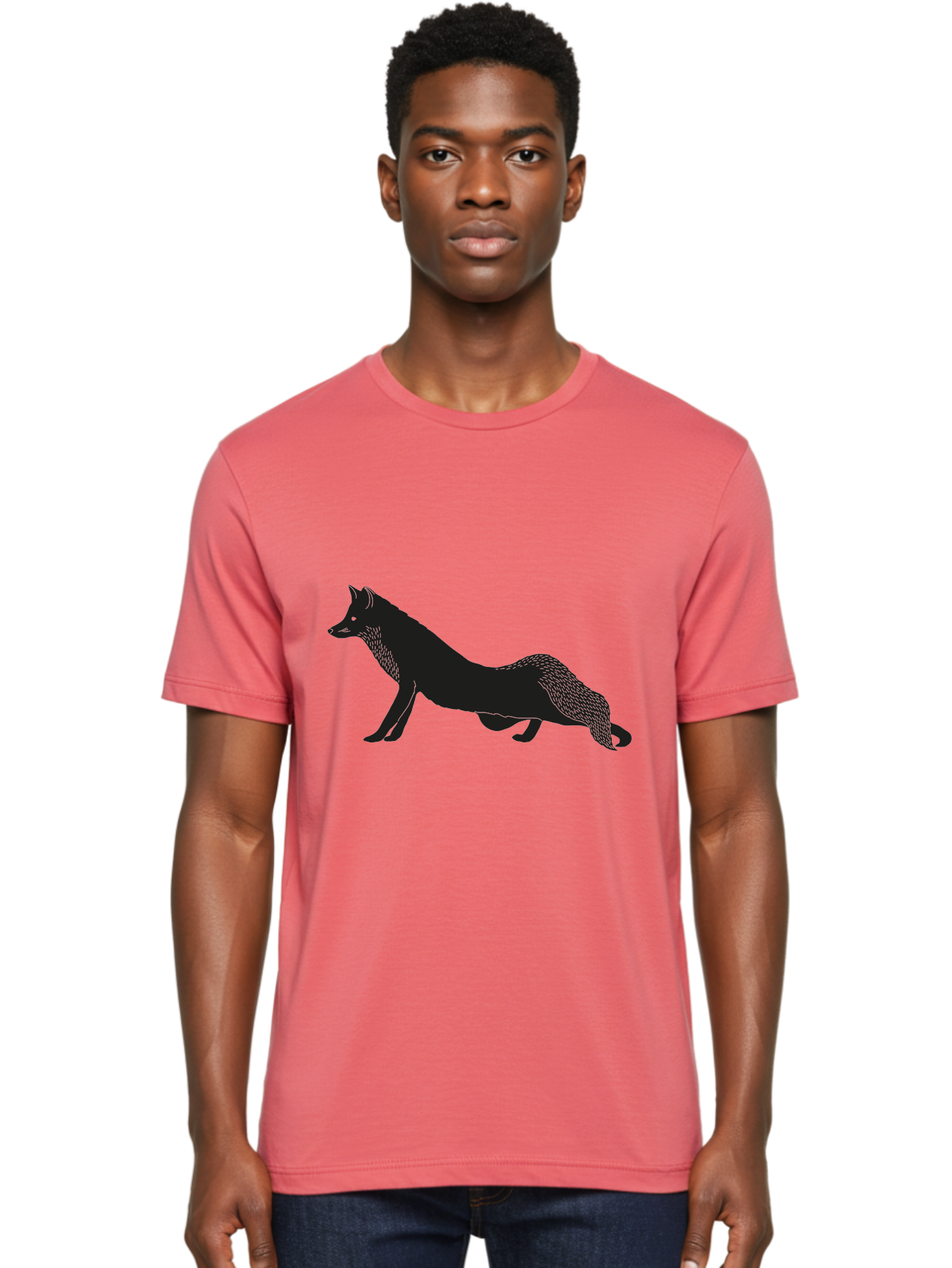 Wolf Men'S Graphic Tee, 100% Cotton, Comfortable Casual Summer Wear, Machine Washable, Black Fox Silhouette, Wild Animal, Wildlife, Nature, Furry Creature, Forest Dweller, Sharp Features, Minimalist Design Aac250 26