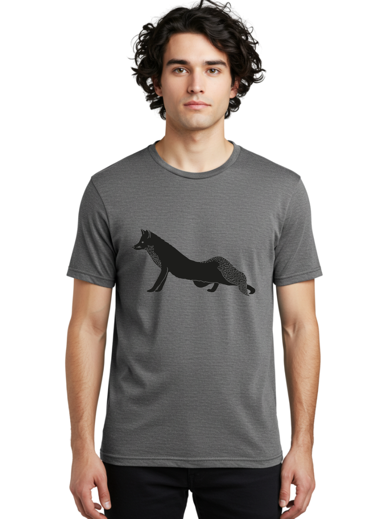 Wolf Men'S Graphic Tee, 100% Cotton, Comfortable Casual Summer Wear, Machine Washable, Black Fox Silhouette, Wild Animal, Wildlife, Nature, Furry Creature, Forest Dweller, Sharp Features, Minimalist Design Aac250 22