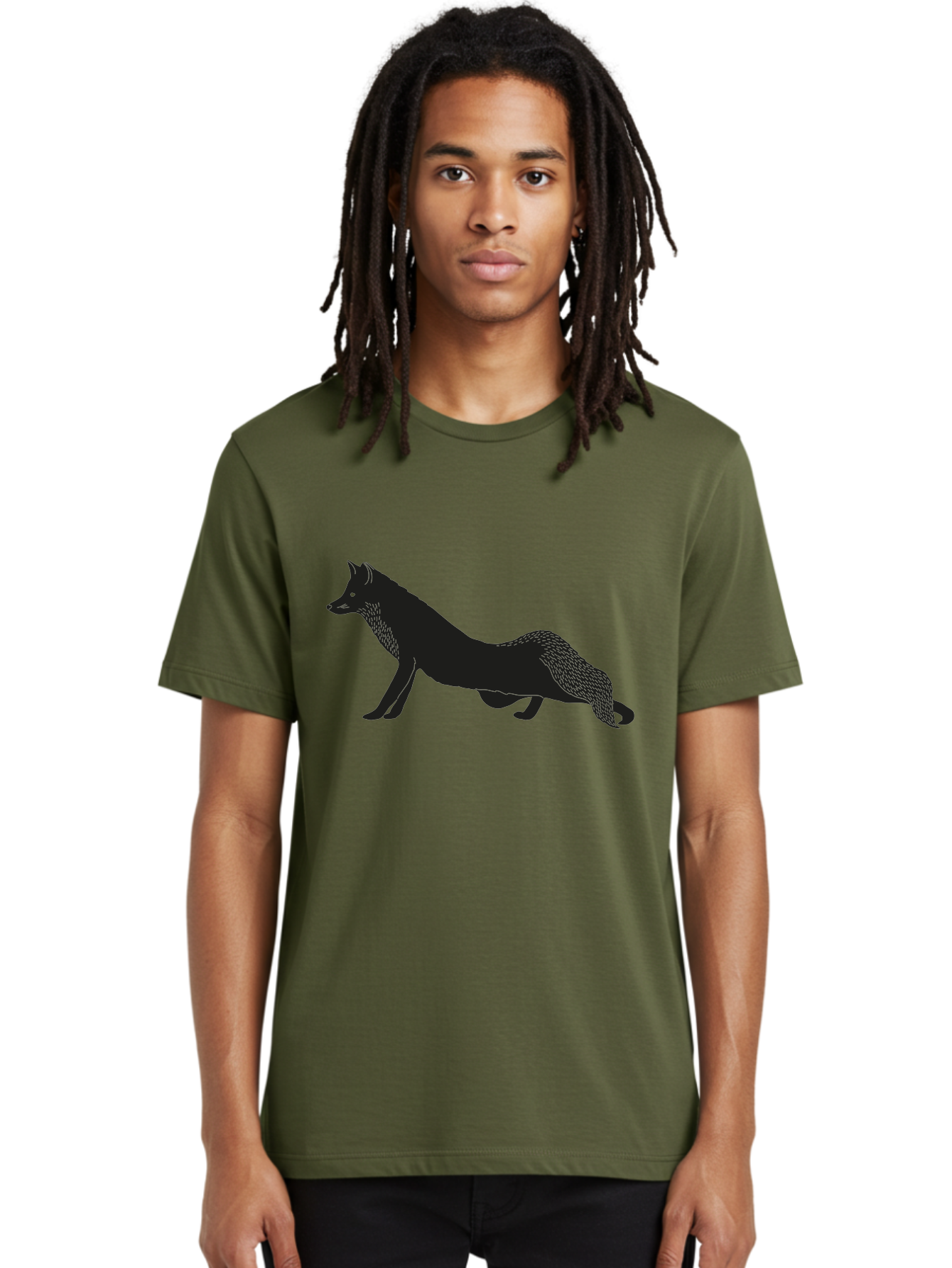 Wolf Men'S Graphic Tee, 100% Cotton, Comfortable Casual Summer Wear, Machine Washable, Black Fox Silhouette, Wild Animal, Wildlife, Nature, Furry Creature, Forest Dweller, Sharp Features, Minimalist Design Aac250 18