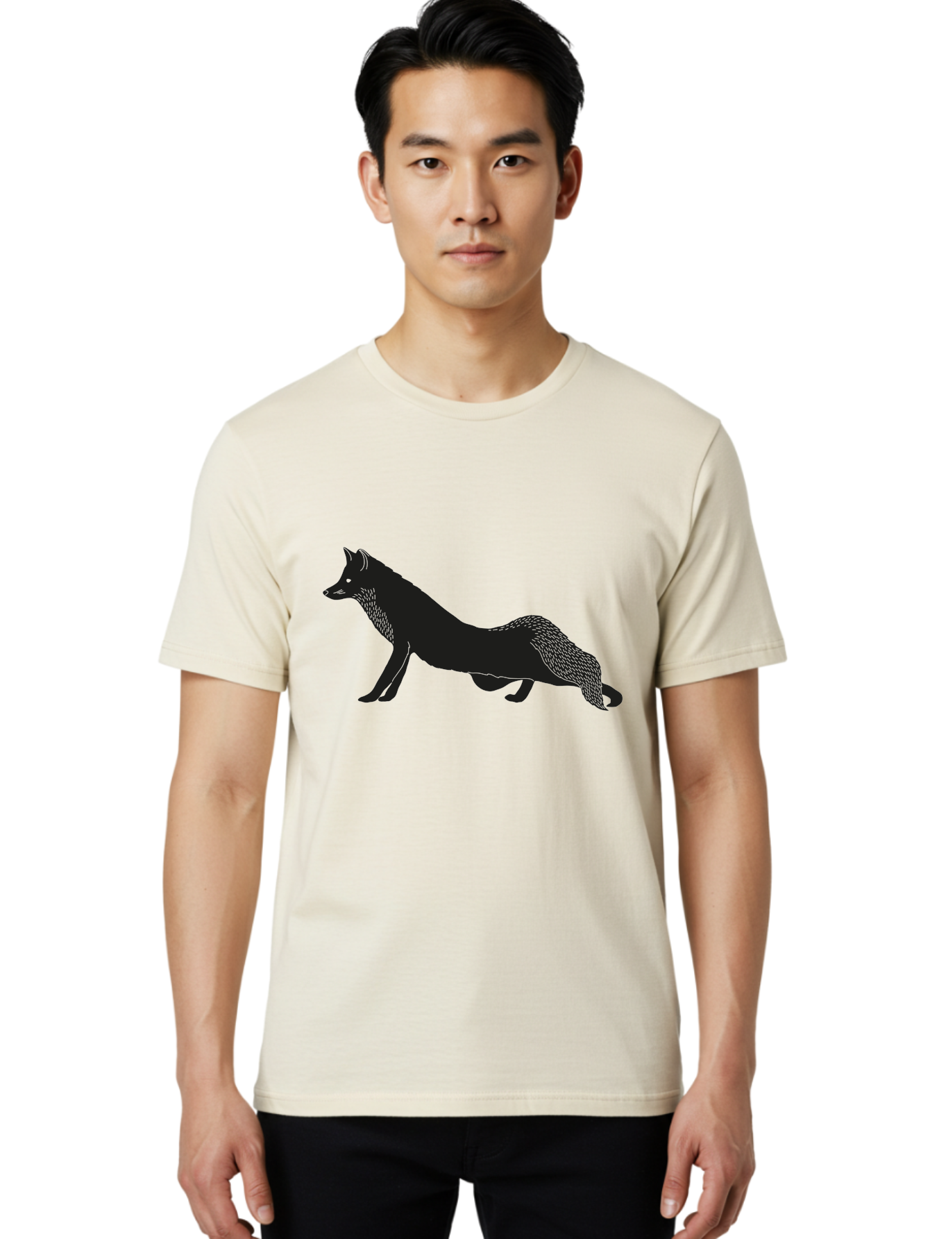 Wolf Men'S Graphic Tee, 100% Cotton, Comfortable Casual Summer Wear, Machine Washable, Black Fox Silhouette, Wild Animal, Wildlife, Nature, Furry Creature, Forest Dweller, Sharp Features, Minimalist Design Aac250 16