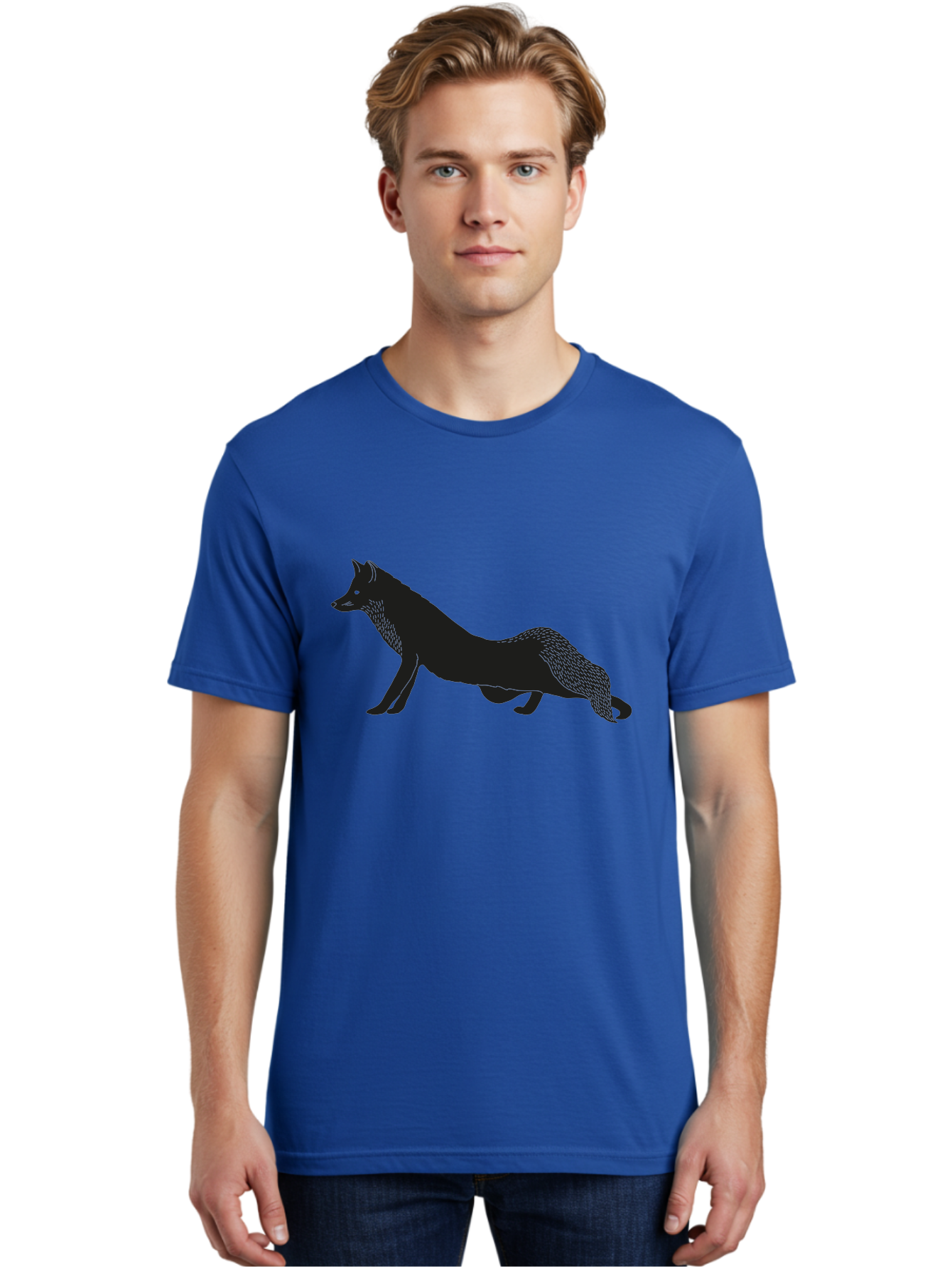 Wolf Men'S Graphic Tee, 100% Cotton, Comfortable Casual Summer Wear, Machine Washable, Black Fox Silhouette, Wild Animal, Wildlife, Nature, Furry Creature, Forest Dweller, Sharp Features, Minimalist Design Aac250 24