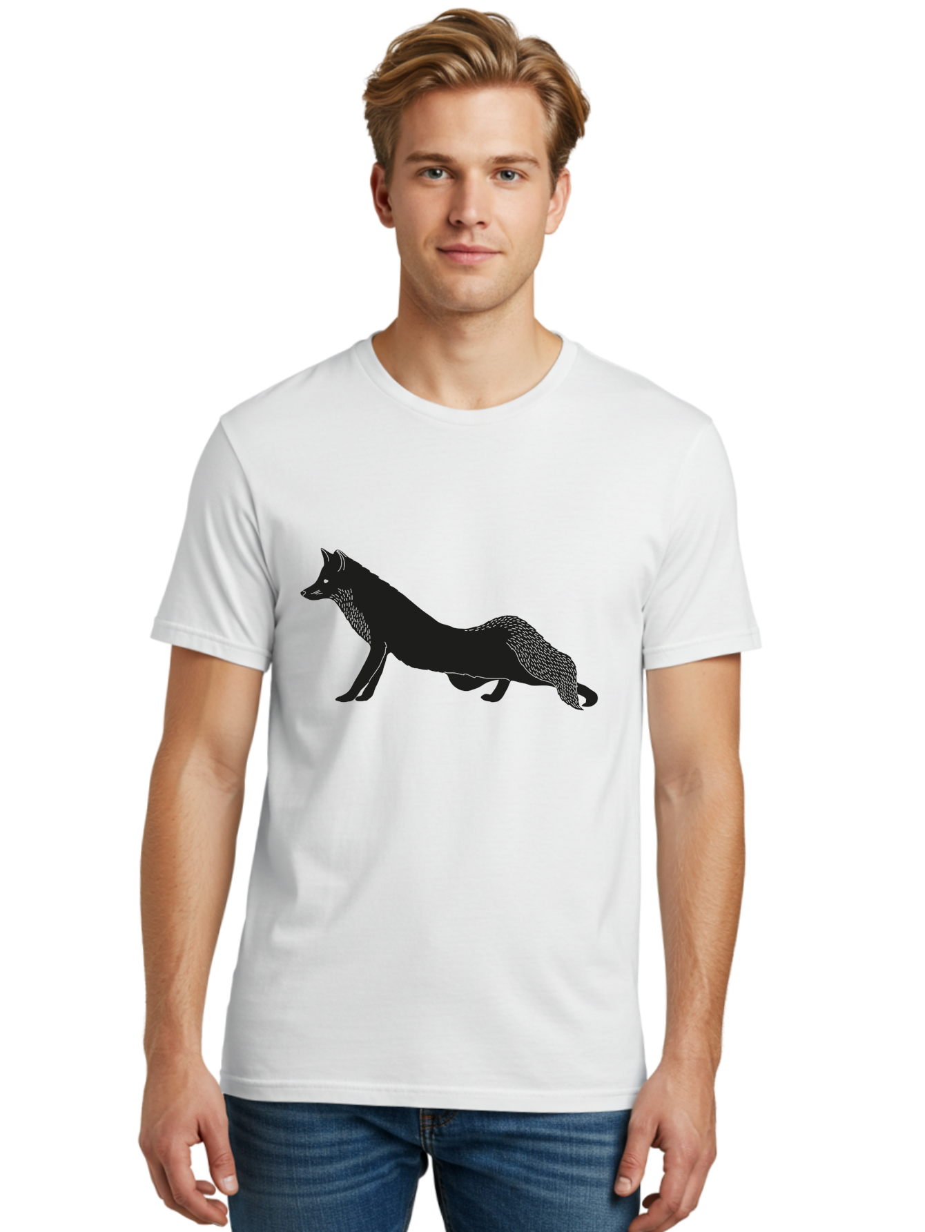 Wolf Men'S Graphic Tee, 100% Cotton, Comfortable Casual Summer Wear, Machine Washable, Black Fox Silhouette, Wild Animal, Wildlife, Nature, Furry Creature, Forest Dweller, Sharp Features, Minimalist Design Aac250 10