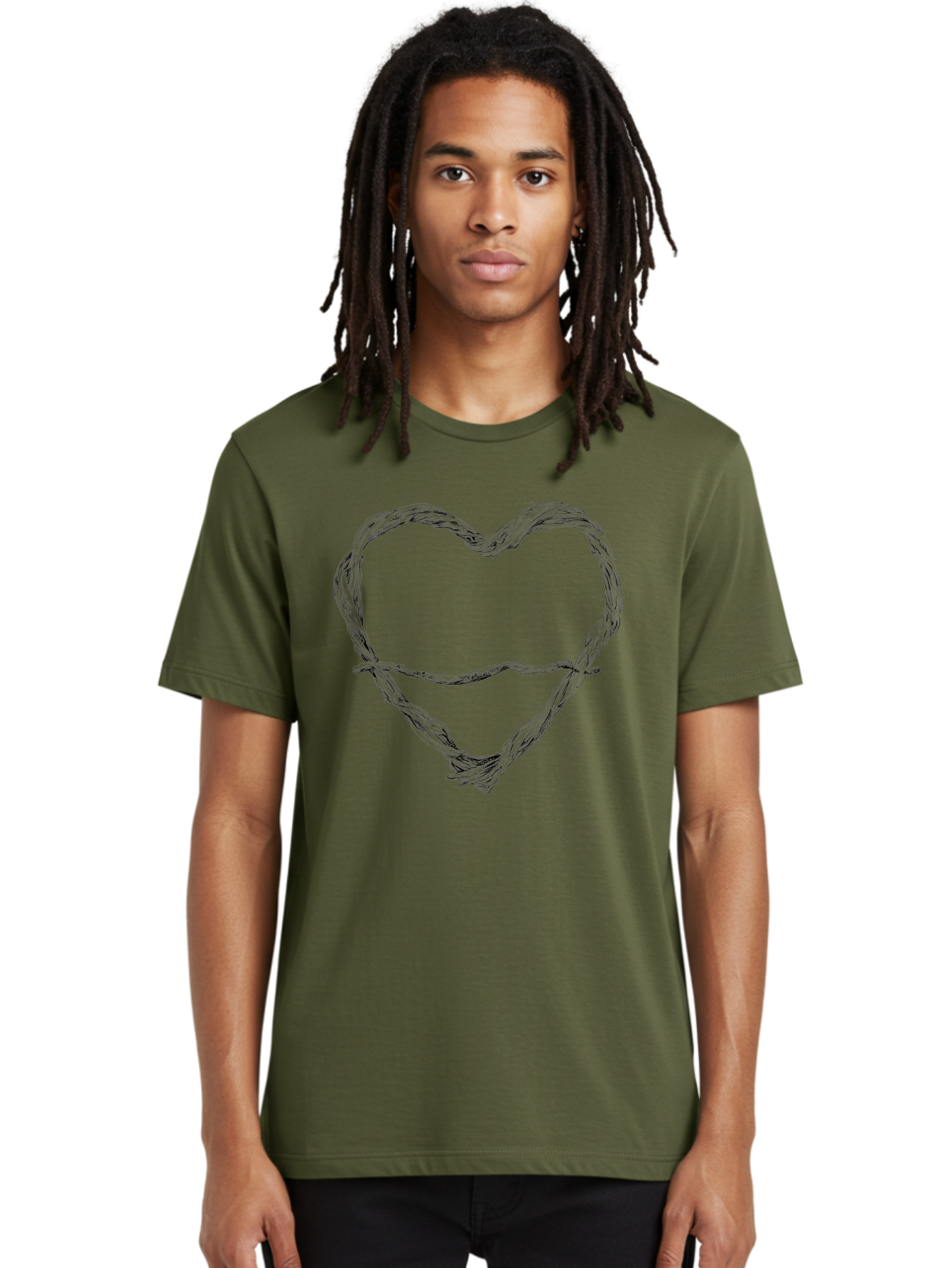 Barbed-Wire-Heart Men'S Graphic Tee, 100% Cotton, Comfortable Casual Summer Wear, Machine Washable, Barbed Wire, Heart Shape, Twisted Metal, Symbolic Representation, Emotional Expression, Protest Art, Social Commentary, Edgy Design, Aac251 24