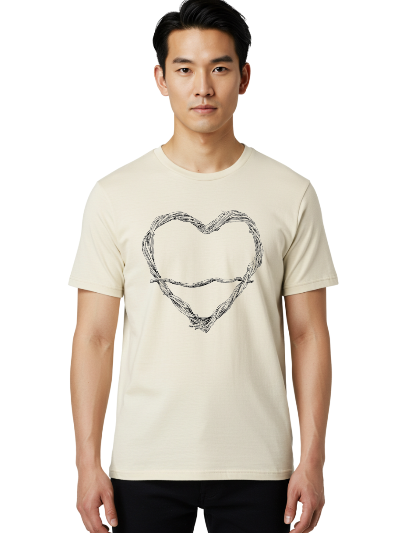 Barbed-Wire-Heart Men'S Graphic Tee, 100% Cotton, Comfortable Casual Summer Wear, Machine Washable, Barbed Wire, Heart Shape, Twisted Metal, Symbolic Representation, Emotional Expression, Protest Art, Social Commentary, Edgy Design, Aac251 26