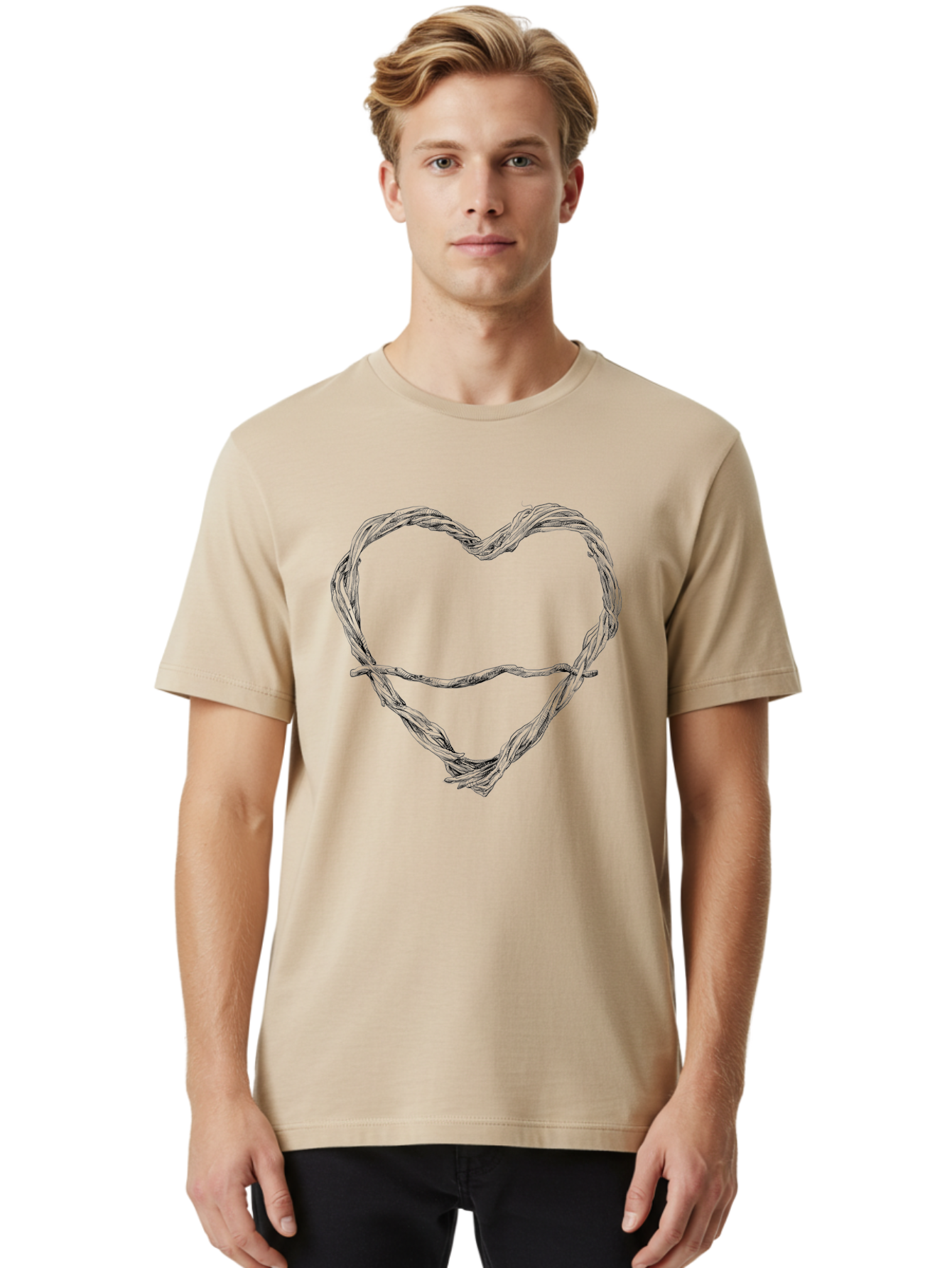 Barbed-Wire-Heart Men'S Graphic Tee, 100% Cotton, Comfortable Casual Summer Wear, Machine Washable, Barbed Wire, Heart Shape, Twisted Metal, Symbolic Representation, Emotional Expression, Protest Art, Social Commentary, Edgy Design, Aac251 8