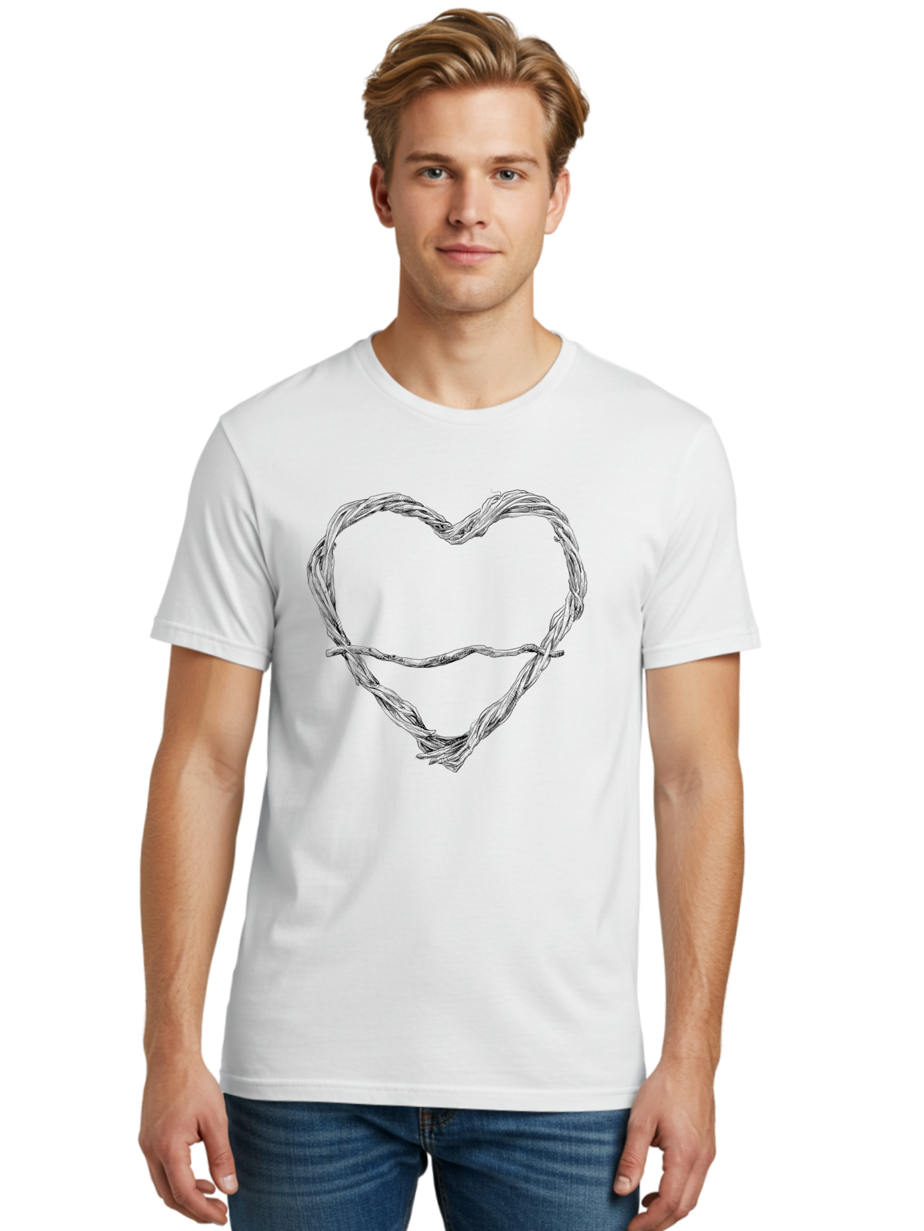 Barbed-Wire-Heart Men'S Graphic Tee, 100% Cotton, Comfortable Casual Summer Wear, Machine Washable, Barbed Wire, Heart Shape, Twisted Metal, Symbolic Representation, Emotional Expression, Protest Art, Social Commentary, Edgy Design, Aac251 22