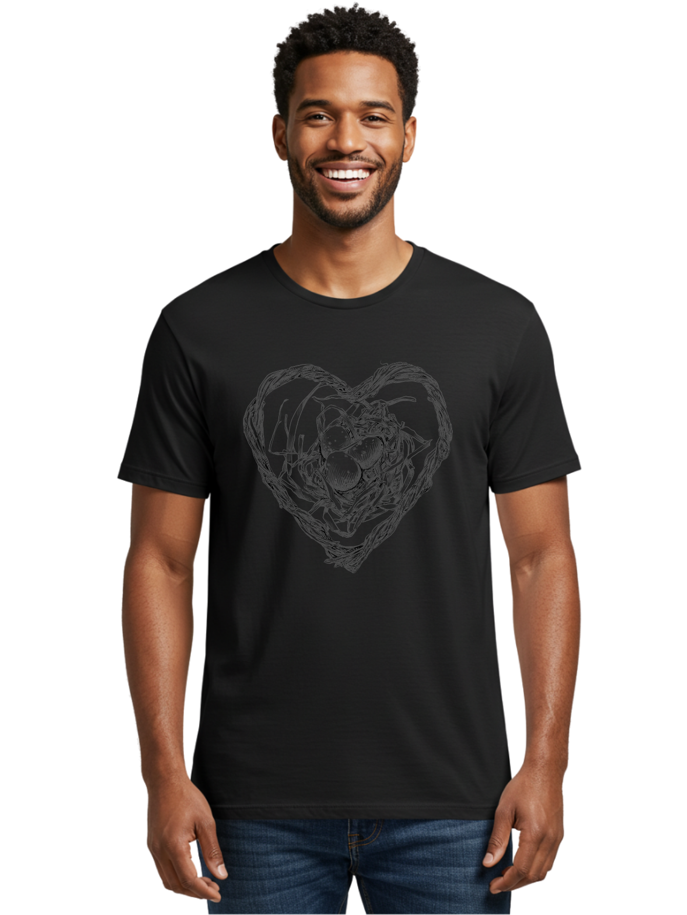 Heart-Shaped-Nest-With-Eggs Men'S Graphic Tee, 100% Cotton, Comfortable Casual Summer Wear, Machine Washable, Heart Shaped Bird Nest, Three Eggs, Twigs And Leaves, Love Symbol, Nature Illustration, Bird'S Nest, Easter Eggs, Spring Theme, Aac259 6
