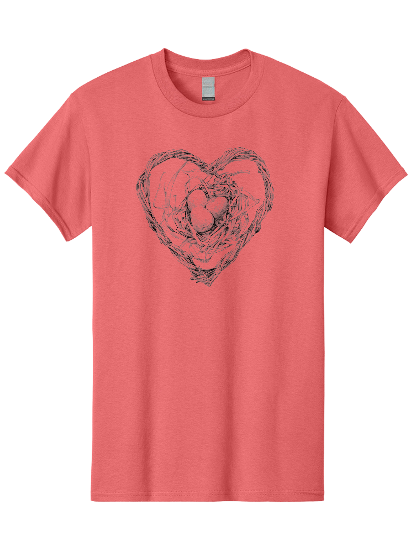 Heart-Shaped-Nest-With-Eggs Men'S Graphic Tee, 100% Cotton, Comfortable Casual Summer Wear, Machine Washable, Heart Shaped Bird Nest, Three Eggs, Twigs And Leaves, Love Symbol, Nature Illustration, Bird'S Nest, Easter Eggs, Spring Theme, Aac259 23