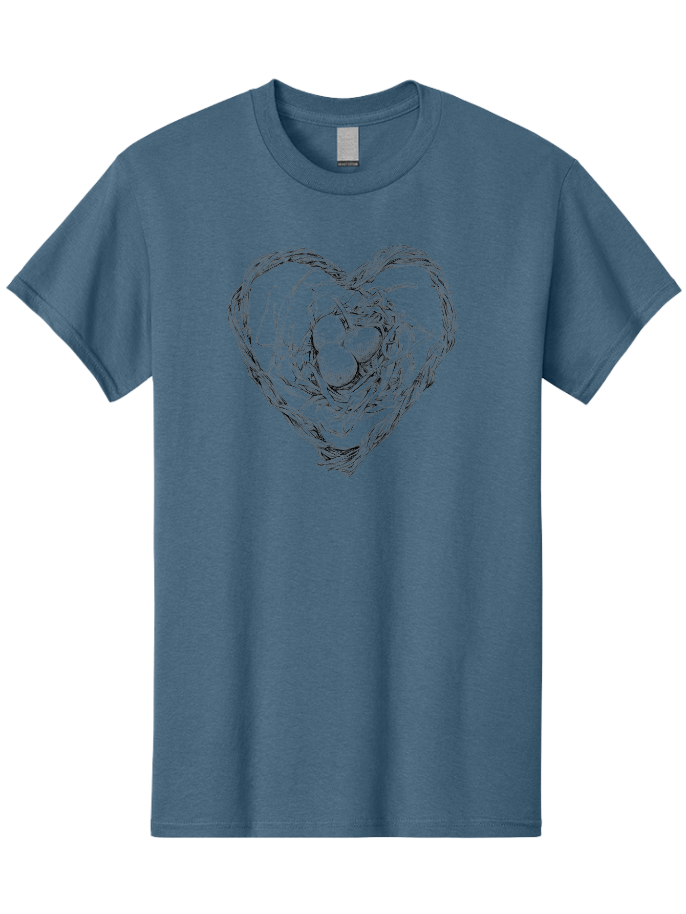 Heart-Shaped-Nest-With-Eggs Men'S Graphic Tee, 100% Cotton, Comfortable Casual Summer Wear, Machine Washable, Heart Shaped Bird Nest, Three Eggs, Twigs And Leaves, Love Symbol, Nature Illustration, Bird'S Nest, Easter Eggs, Spring Theme, Aac259 25