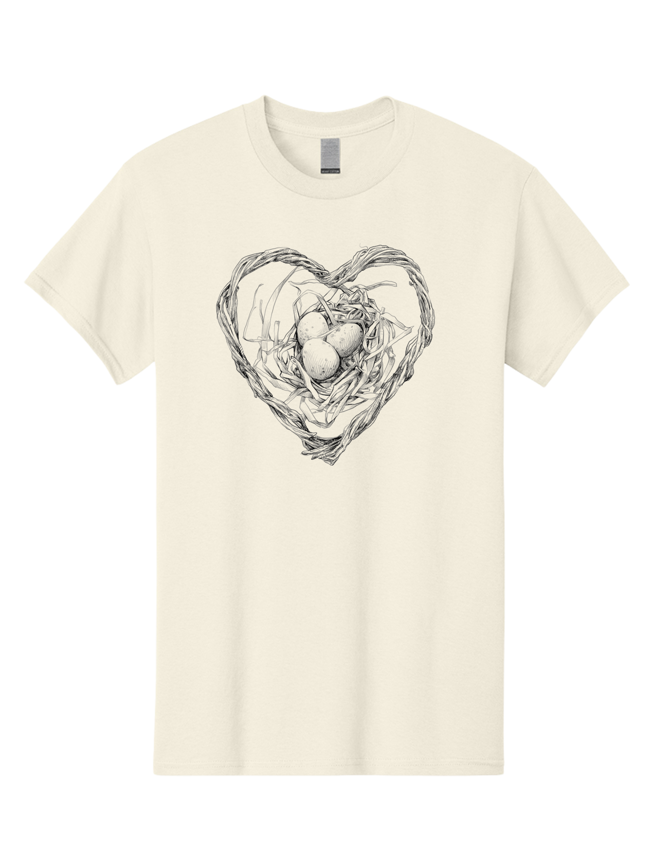 Heart-Shaped-Nest-With-Eggs Men'S Graphic Tee, 100% Cotton, Comfortable Casual Summer Wear, Machine Washable, Heart Shaped Bird Nest, Three Eggs, Twigs And Leaves, Love Symbol, Nature Illustration, Bird'S Nest, Easter Eggs, Spring Theme, Aac259 9