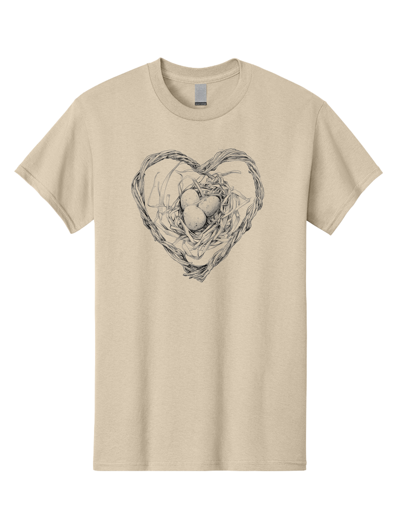 Heart-Shaped-Nest-With-Eggs Men'S Graphic Tee, 100% Cotton, Comfortable Casual Summer Wear, Machine Washable, Heart Shaped Bird Nest, Three Eggs, Twigs And Leaves, Love Symbol, Nature Illustration, Bird'S Nest, Easter Eggs, Spring Theme, Aac259 29