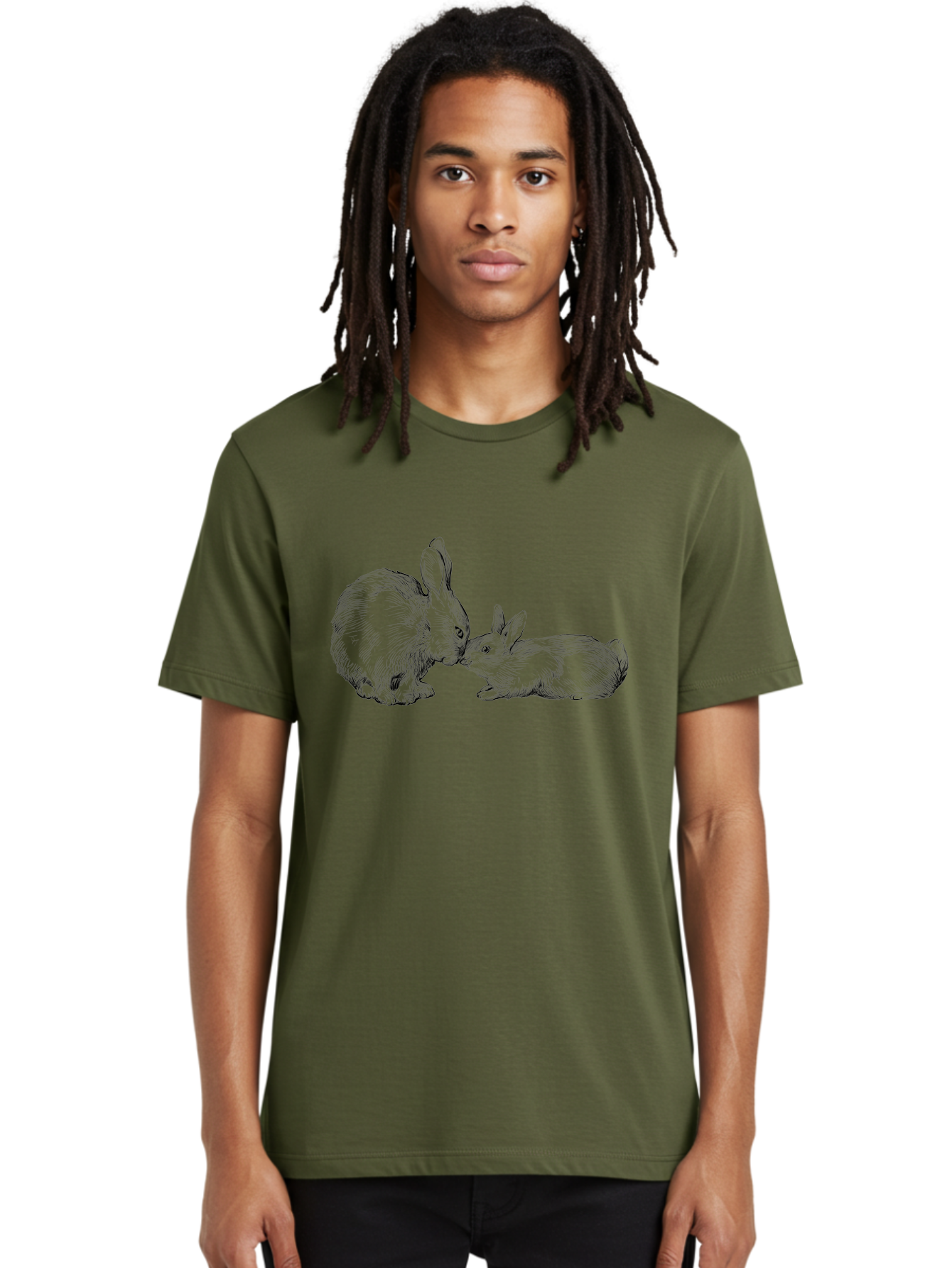 Mother-Rabbit-And-Baby Men'S Graphic Tee, 100% Cotton, Comfortable Casual Summer Wear, Machine Washable, Mother Rabbit And Baby Rabbit, Adorable Illustration, Cute Bunny, Tender Moment, Rabbit Love, Easter Theme, Furry Friends, Animal Bonding Aac260 16