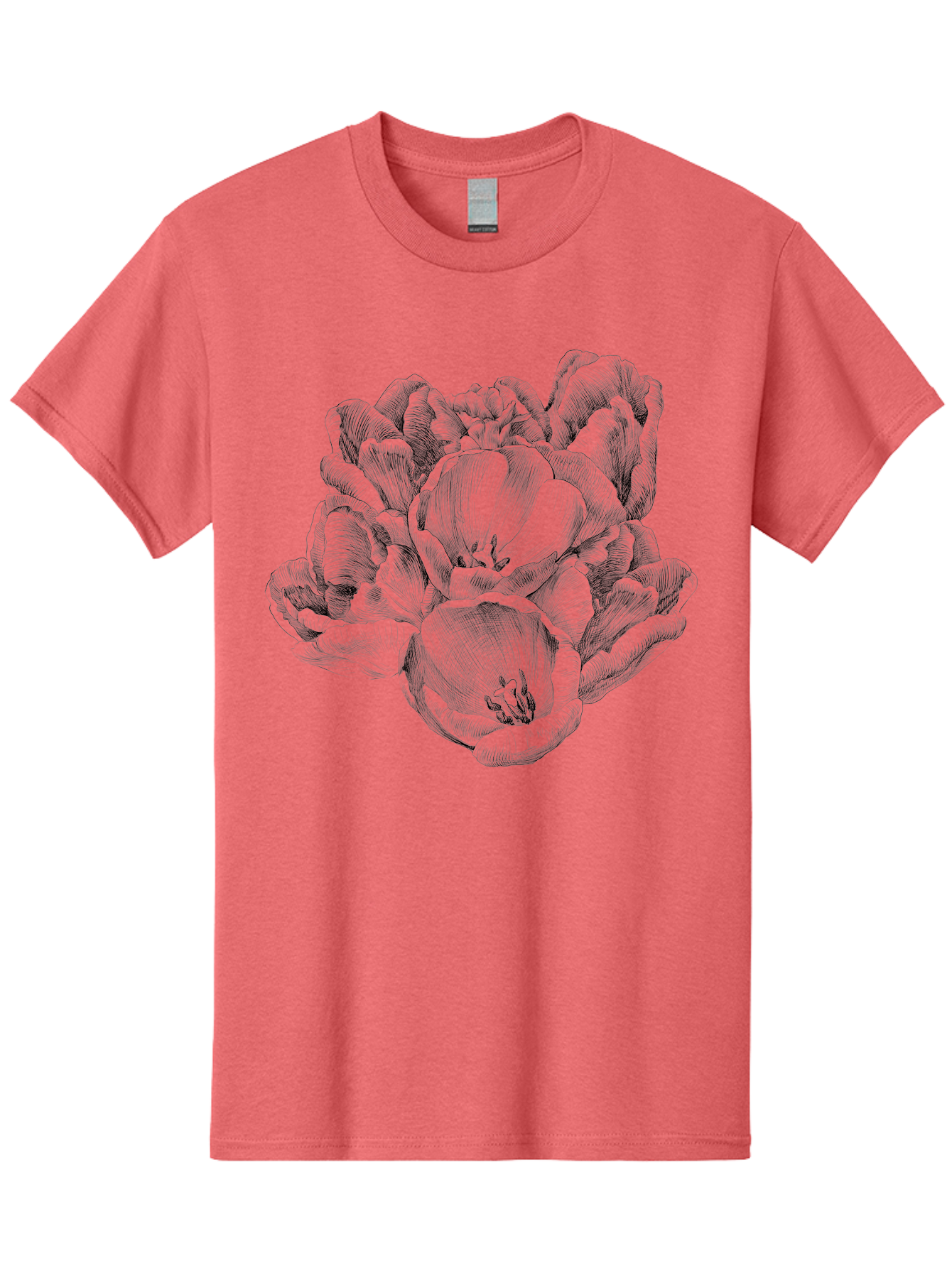 Peony-Flower Men'S Graphic Tee, 100% Cotton, Comfortable Casual Summer Wear, Machine Washable, Detailed Line Drawing, Floral Design, Lush Petals, Botanical Art, Elegant Flowers, Intricate Details, Sketch Style, Flower Illustration Aac261 17
