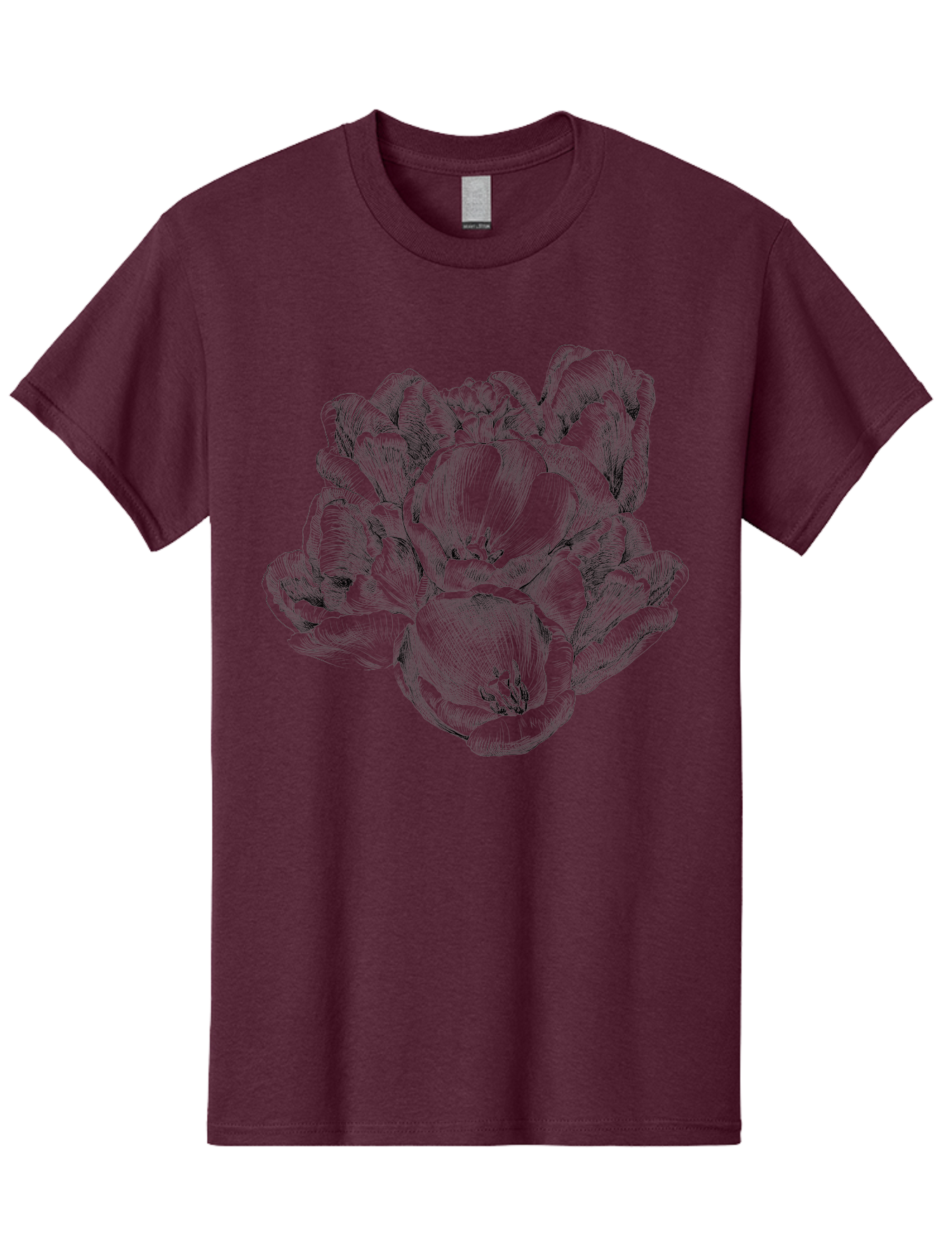 Peony-Flower Men'S Graphic Tee, 100% Cotton, Comfortable Casual Summer Wear, Machine Washable, Detailed Line Drawing, Floral Design, Lush Petals, Botanical Art, Elegant Flowers, Intricate Details, Sketch Style, Flower Illustration Aac261 25