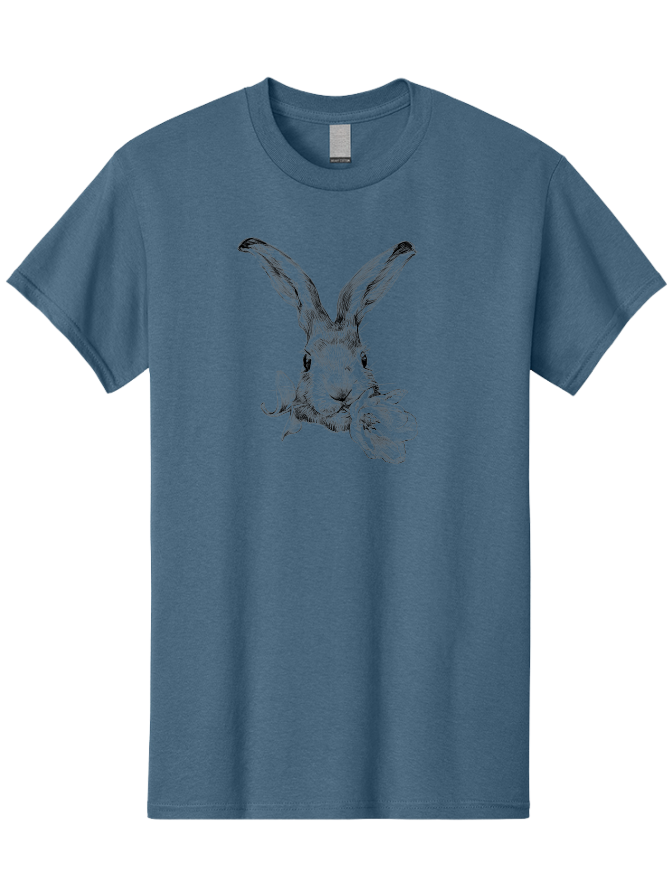 Rabbit-Eating-Flower Men'S Graphic Tee, 100% Cotton, Comfortable Casual Summer Wear, Machine Washable, Rabbit With Long Ears, Floral Theme, Whimsical Art, Spring Design, Cute Bunny, Flower Eater, Detailed Illustration, Rabbit Portrait, Aac264 3