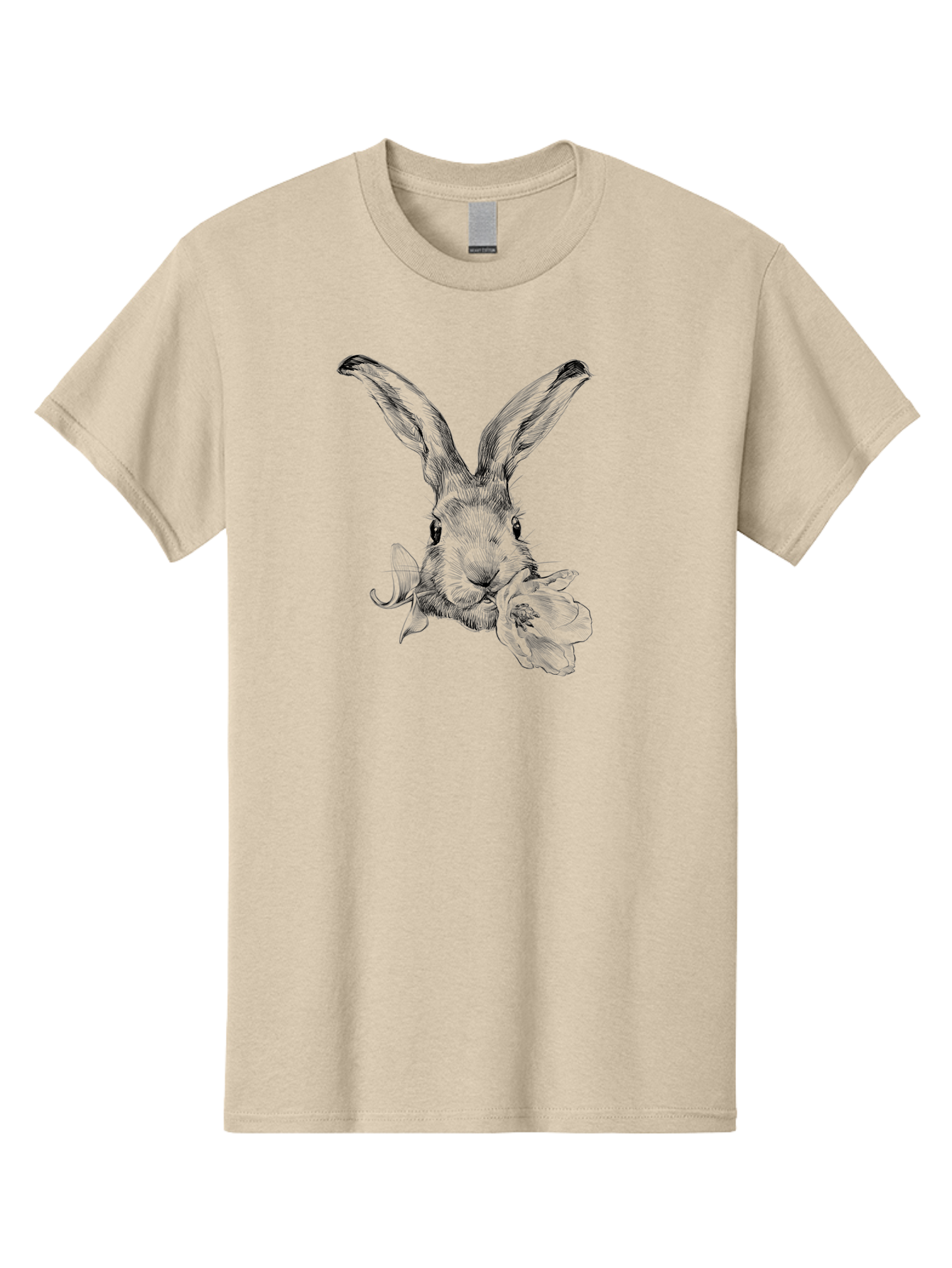 Rabbit-Eating-Flower Men'S Graphic Tee, 100% Cotton, Comfortable Casual Summer Wear, Machine Washable, Rabbit With Long Ears, Floral Theme, Whimsical Art, Spring Design, Cute Bunny, Flower Eater, Detailed Illustration, Rabbit Portrait, Aac264 17