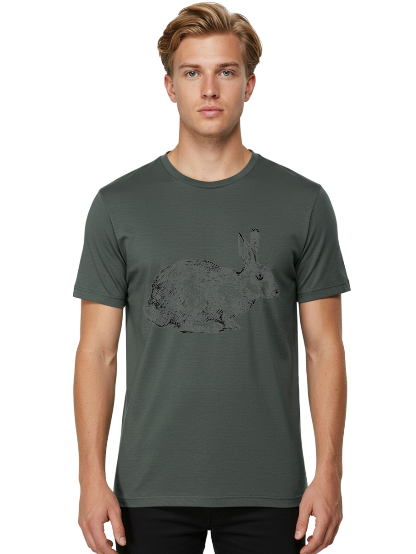 Rabbit-Illustration Men'S Graphic Tee, 100% Cotton, Comfortable Casual Summer Wear, Machine Washable, Detailed Illustration, Rabbit Art, Wildlife Graphics, Nature-Inspired Designs, Furry Creature, Sketch Style, Cute Animal, Whimsical Charm Aac266 10