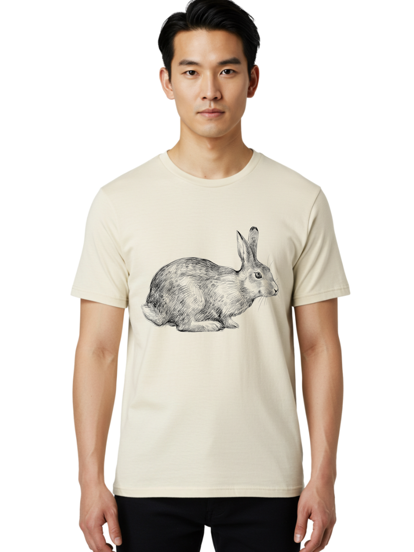 Rabbit-Illustration Men'S Graphic Tee, 100% Cotton, Comfortable Casual Summer Wear, Machine Washable, Detailed Illustration, Rabbit Art, Wildlife Graphics, Nature-Inspired Designs, Furry Creature, Sketch Style, Cute Animal, Whimsical Charm Aac266 12