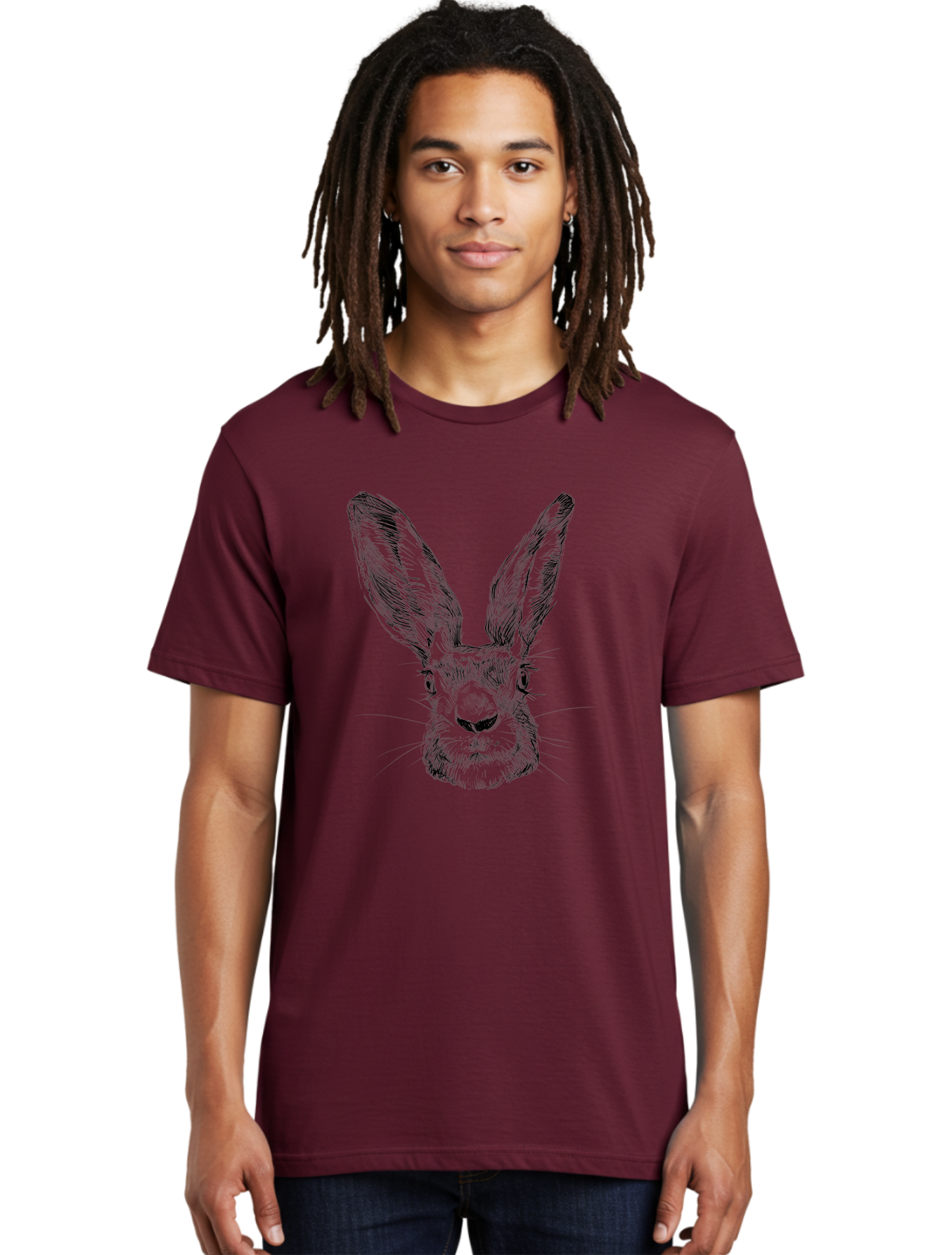 Rabbit-Sketch Men'S Graphic Tee, 100% Cotton, Comfortable Casual Summer Wear, Machine Washable, Rabbit Portrait, Detailed Illustration, Black And White Artwork, Long Ears, Whiskers, Wild Rabbit, Nature-Inspired Design, Sketch Style, Animal Art Aac267 22