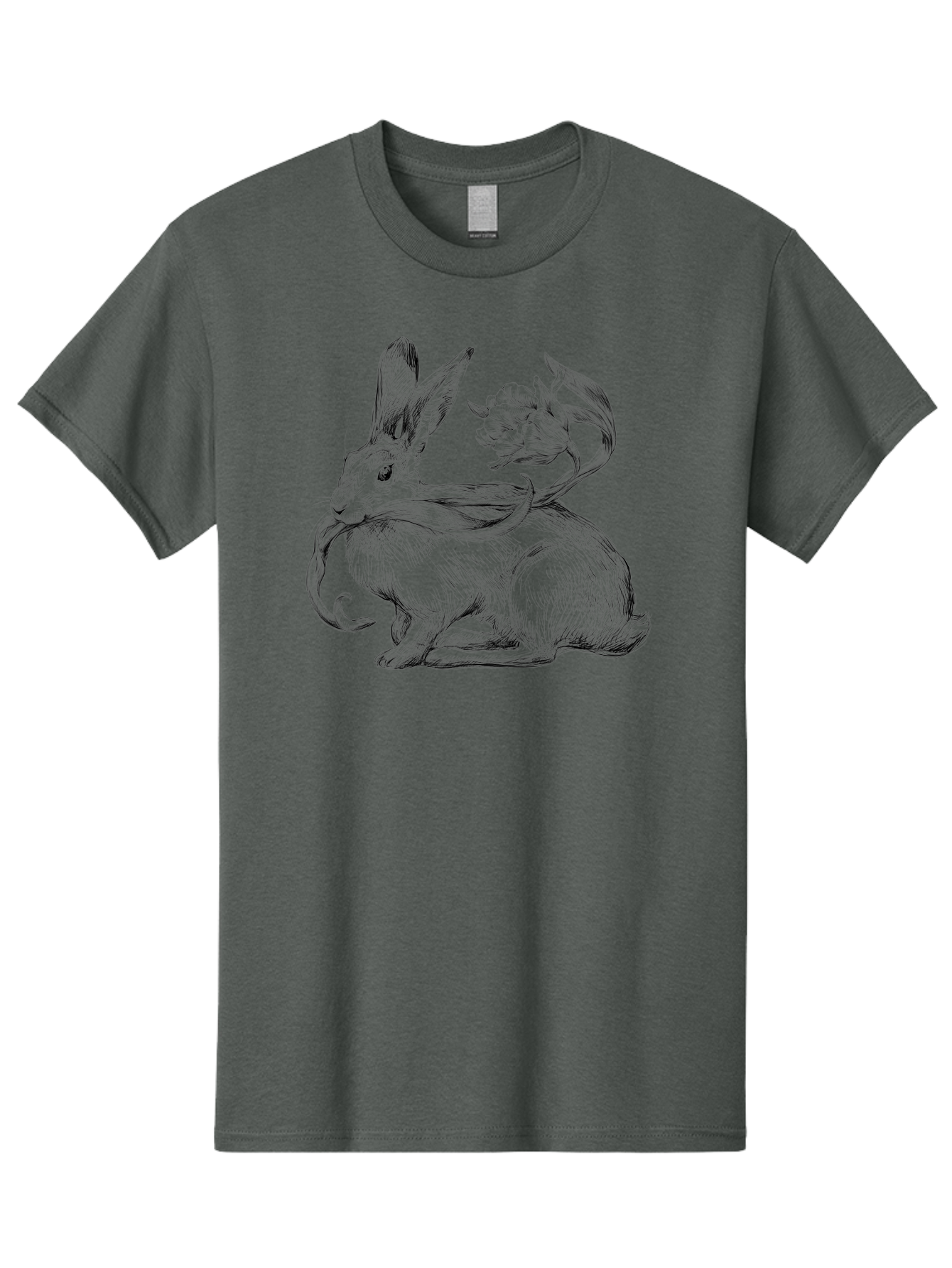 Rabbit-With-Floral-Tail Men'S Graphic Tee, 100% Cotton, Comfortable Casual Summer Wear, Machine Washable, Jackalope, Mythical Creature, Rabbit With Antlers, Fantasy Art, Surreal Illustration, Whimsical Design, Folk Art, Western Mythology, Aac268 11