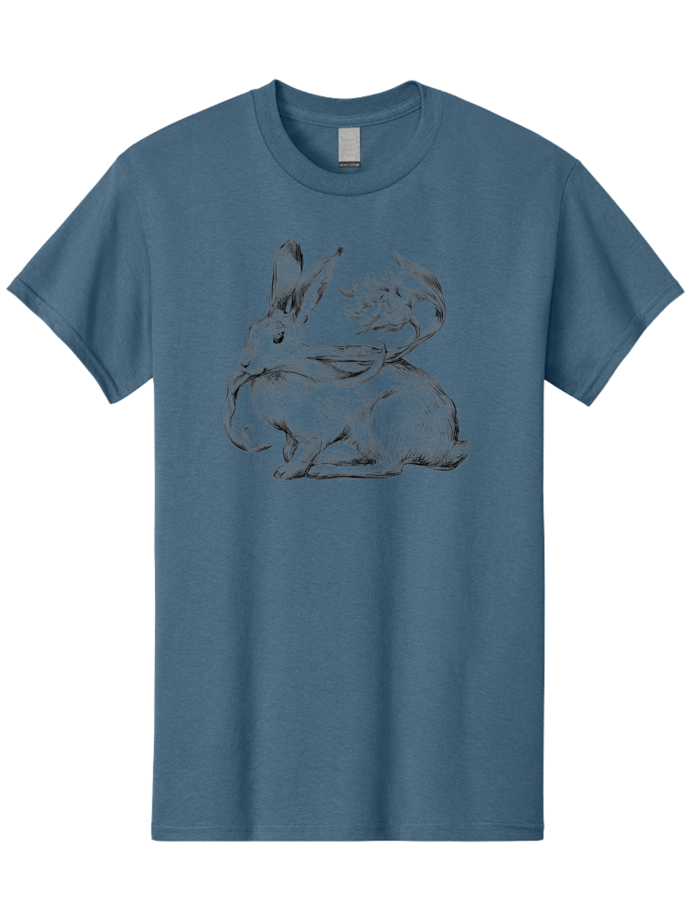 Rabbit-With-Floral-Tail Men'S Graphic Tee, 100% Cotton, Comfortable Casual Summer Wear, Machine Washable, Jackalope, Mythical Creature, Rabbit With Antlers, Fantasy Art, Surreal Illustration, Whimsical Design, Folk Art, Western Mythology, Aac268 17