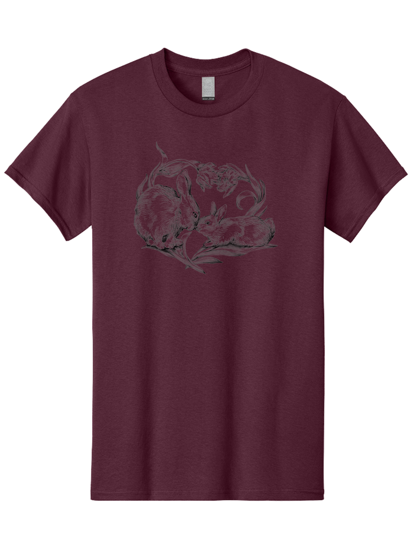Rabbits Men'S Graphic Tee, 100% Cotton, Comfortable Casual Summer Wear, Machine Washable, Two Rabbits, Tender Moment, Cute Animals, Nuzzling, Floral Motif, Whimsical Design, Vintage Style, Gentle Interaction, Spring Theme Aac272 5