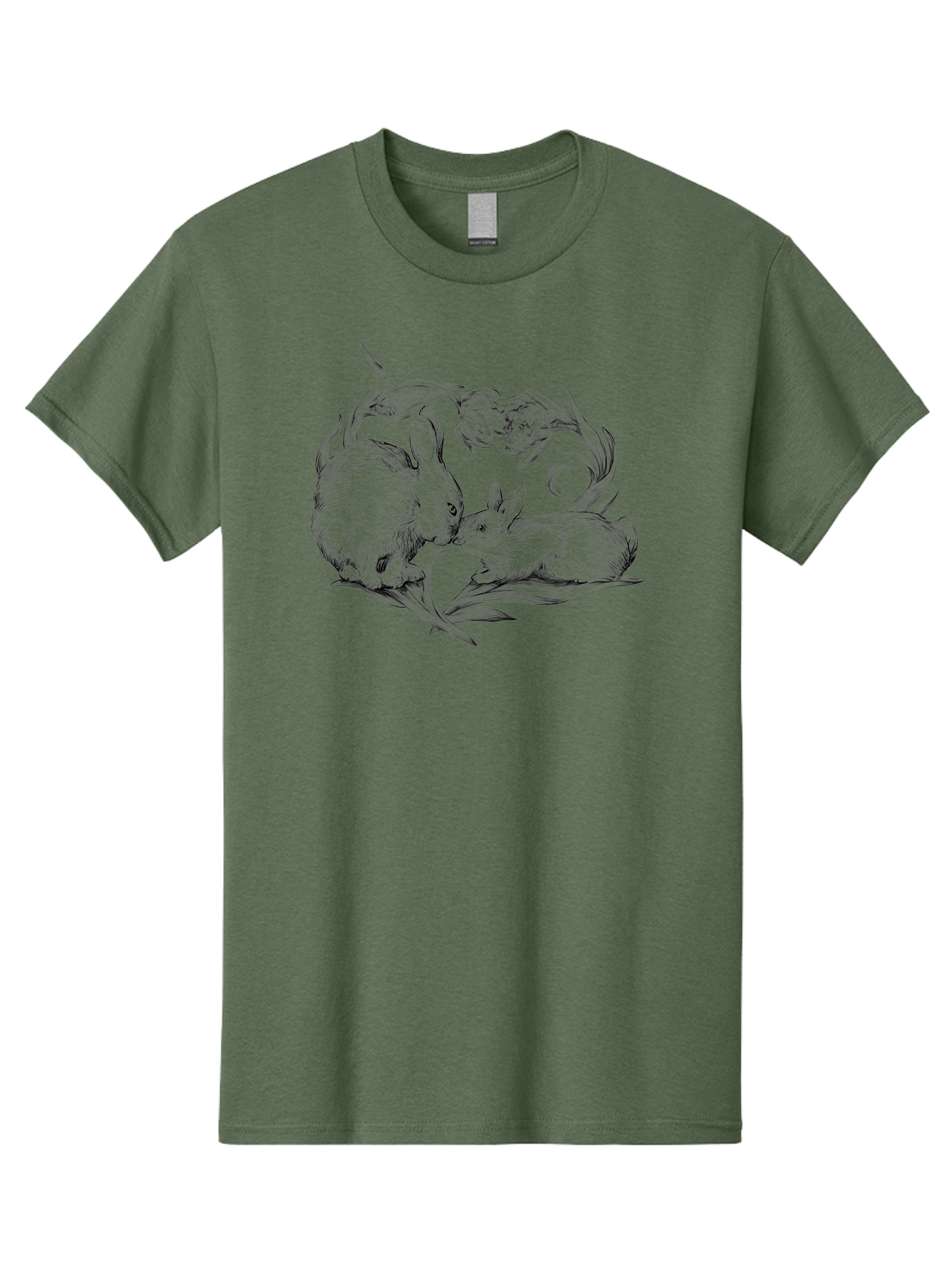 Rabbits Men'S Graphic Tee, 100% Cotton, Comfortable Casual Summer Wear, Machine Washable, Two Rabbits, Tender Moment, Cute Animals, Nuzzling, Floral Motif, Whimsical Design, Vintage Style, Gentle Interaction, Spring Theme Aac272 19