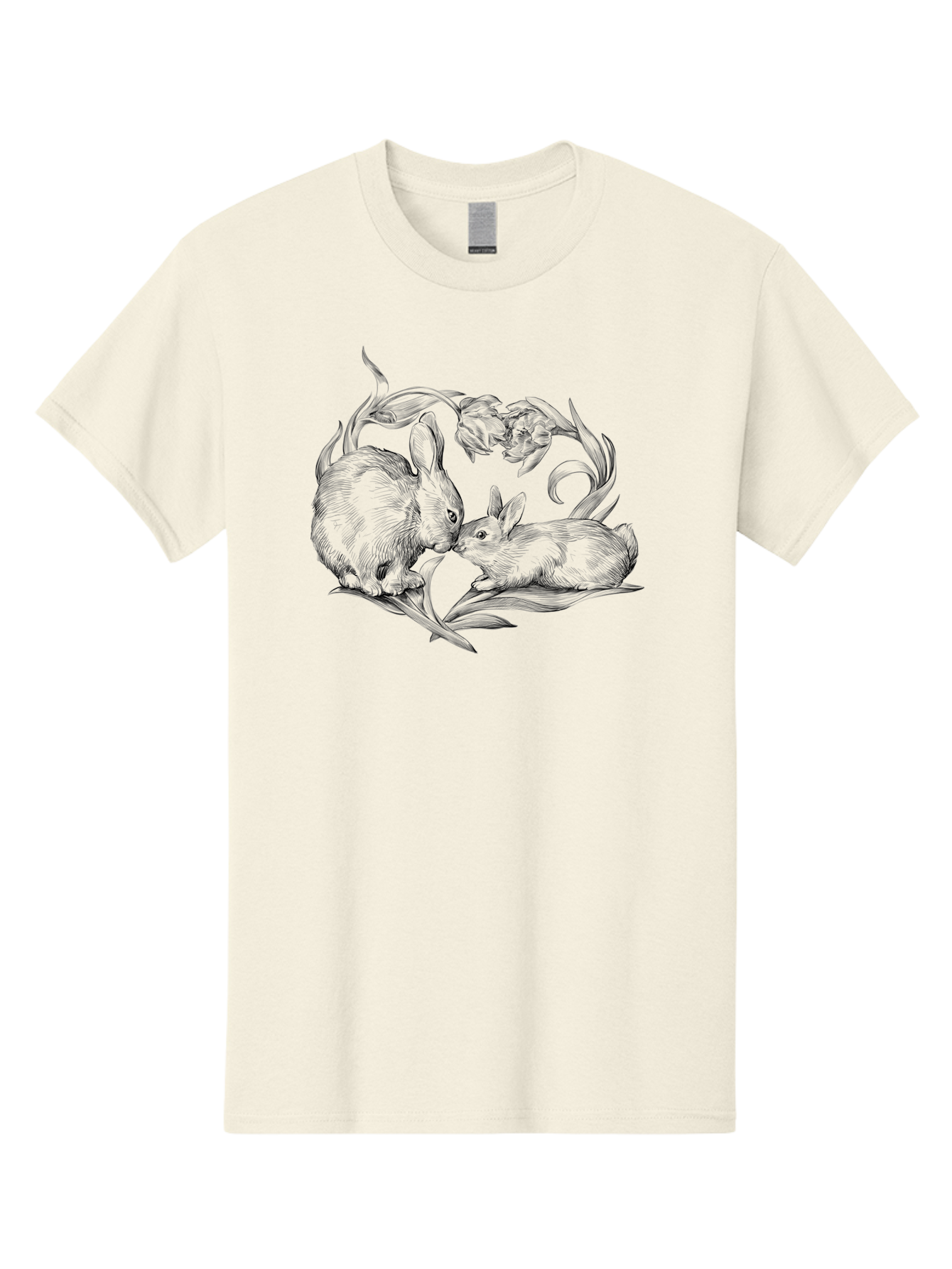 Rabbits Men'S Graphic Tee, 100% Cotton, Comfortable Casual Summer Wear, Machine Washable, Two Rabbits, Tender Moment, Cute Animals, Nuzzling, Floral Motif, Whimsical Design, Vintage Style, Gentle Interaction, Spring Theme Aac272 27
