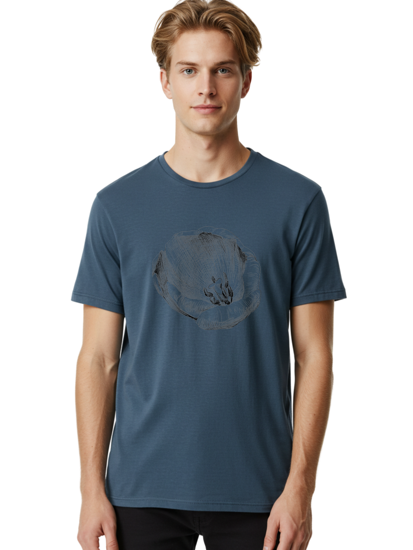Tulip-1 Men'S Graphic Tee, 100% Cotton, Comfortable Casual Summer Wear, Machine Washable, Tulip Flower, Floral Illustration, Botanical Art, Hand-Drawn Design, Elegant Petals, Delicate Lines, Artistic Expression, Flower Drawing Aac276 26