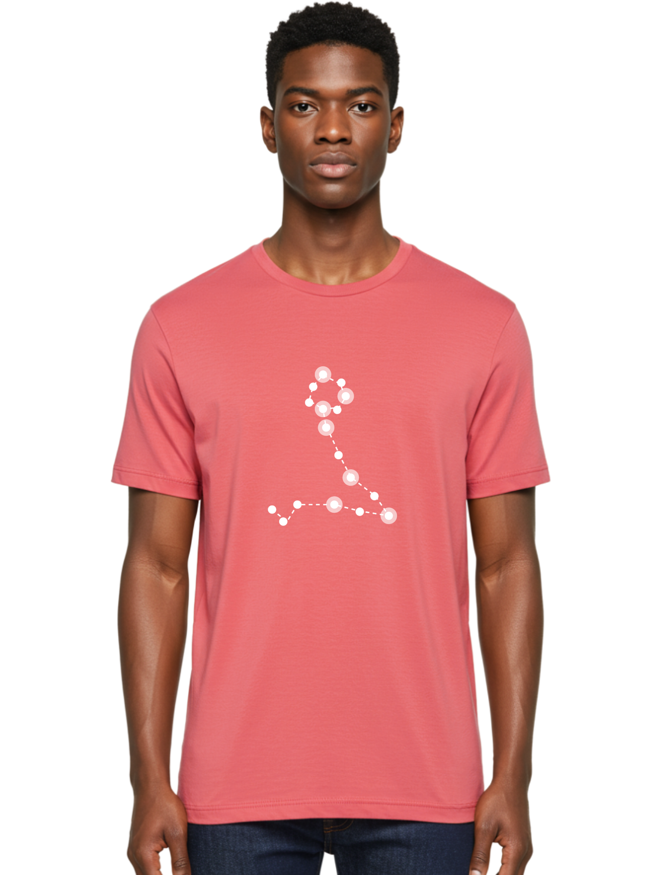 Constellation-4 Men'S Graphic Tee, 100% Cotton, Comfortable Casual Summer Wear, Machine Washable, Glowing White Number 7, Dotted Line Pattern, White Dots, Modern Design, Minimalist Style, Digital Art, Abstract Shape, Numeric Symbol Aac283 26