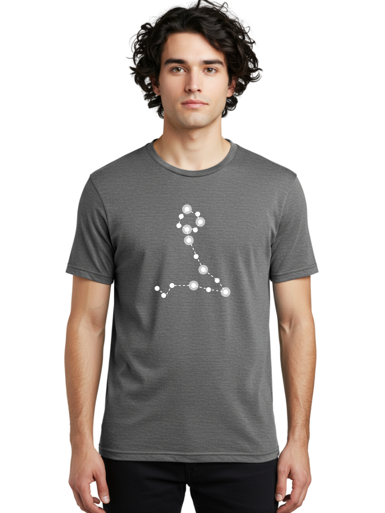 Constellation-4 Men'S Graphic Tee, 100% Cotton, Comfortable Casual Summer Wear, Machine Washable, Glowing White Number 7, Dotted Line Pattern, White Dots, Modern Design, Minimalist Style, Digital Art, Abstract Shape, Numeric Symbol Aac283 24