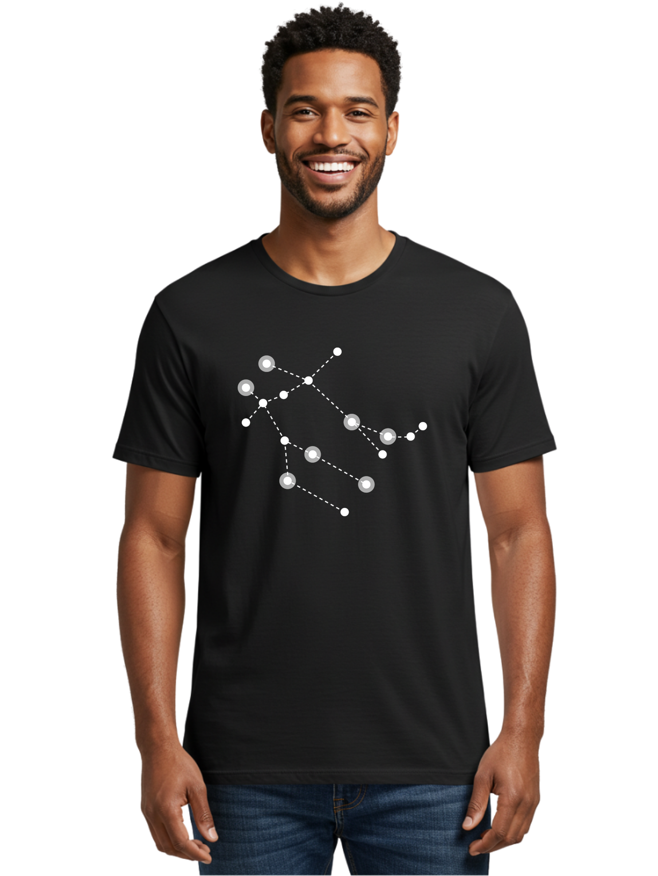 Constellation-Pattern-2 Men'S Graphic Tee, 100% Cotton, Comfortable Casual Summer Wear, Machine Washable, Constellation Pattern, Stars Connected By Dotted Lines, Glowing White Dots, Celestial Design, Night Sky, Astronomy, Space Theme, Aac286 16