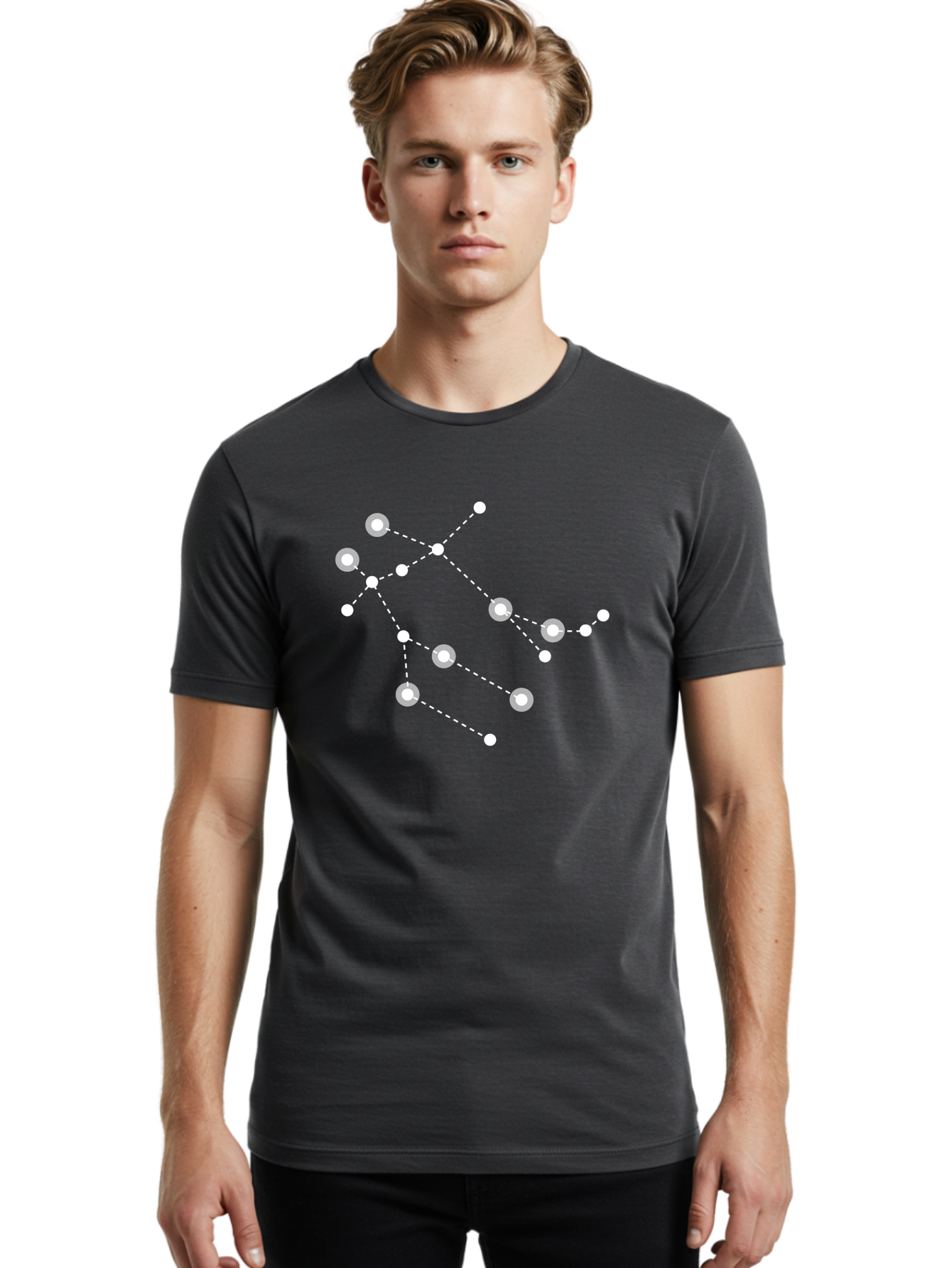 Constellation-Pattern-2 Men'S Graphic Tee, 100% Cotton, Comfortable Casual Summer Wear, Machine Washable, Constellation Pattern, Stars Connected By Dotted Lines, Glowing White Dots, Celestial Design, Night Sky, Astronomy, Space Theme, Aac286 6