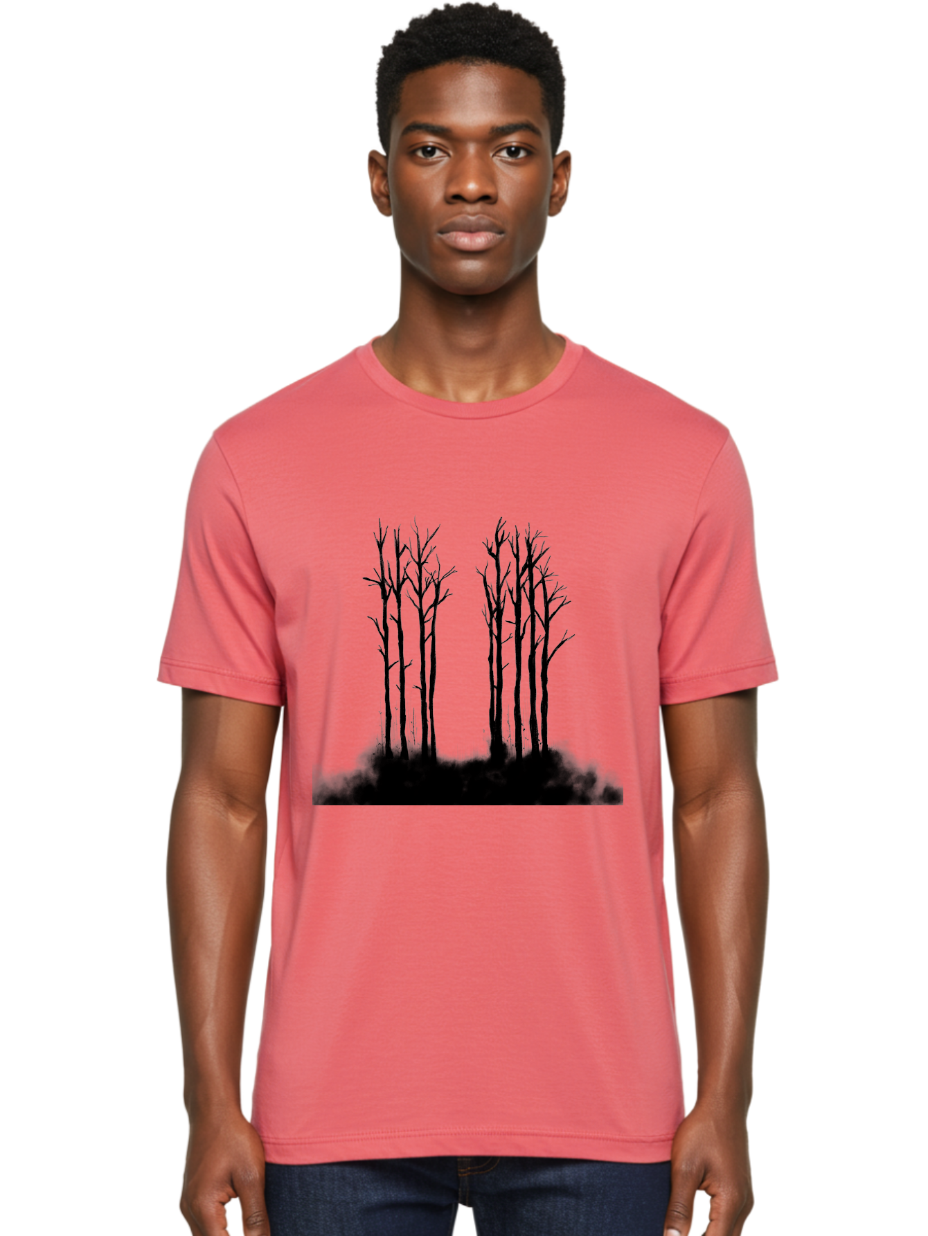 Bare-Trees-1 Men'S Graphic Tee, 100% Cotton, Comfortable Casual Summer Wear, Machine Washable, Bare Trees, Silhouette Art, Black Trees, Leafless Branches, Minimalist Design, Eerie Atmosphere, Dramatic Shadows Aac292 10