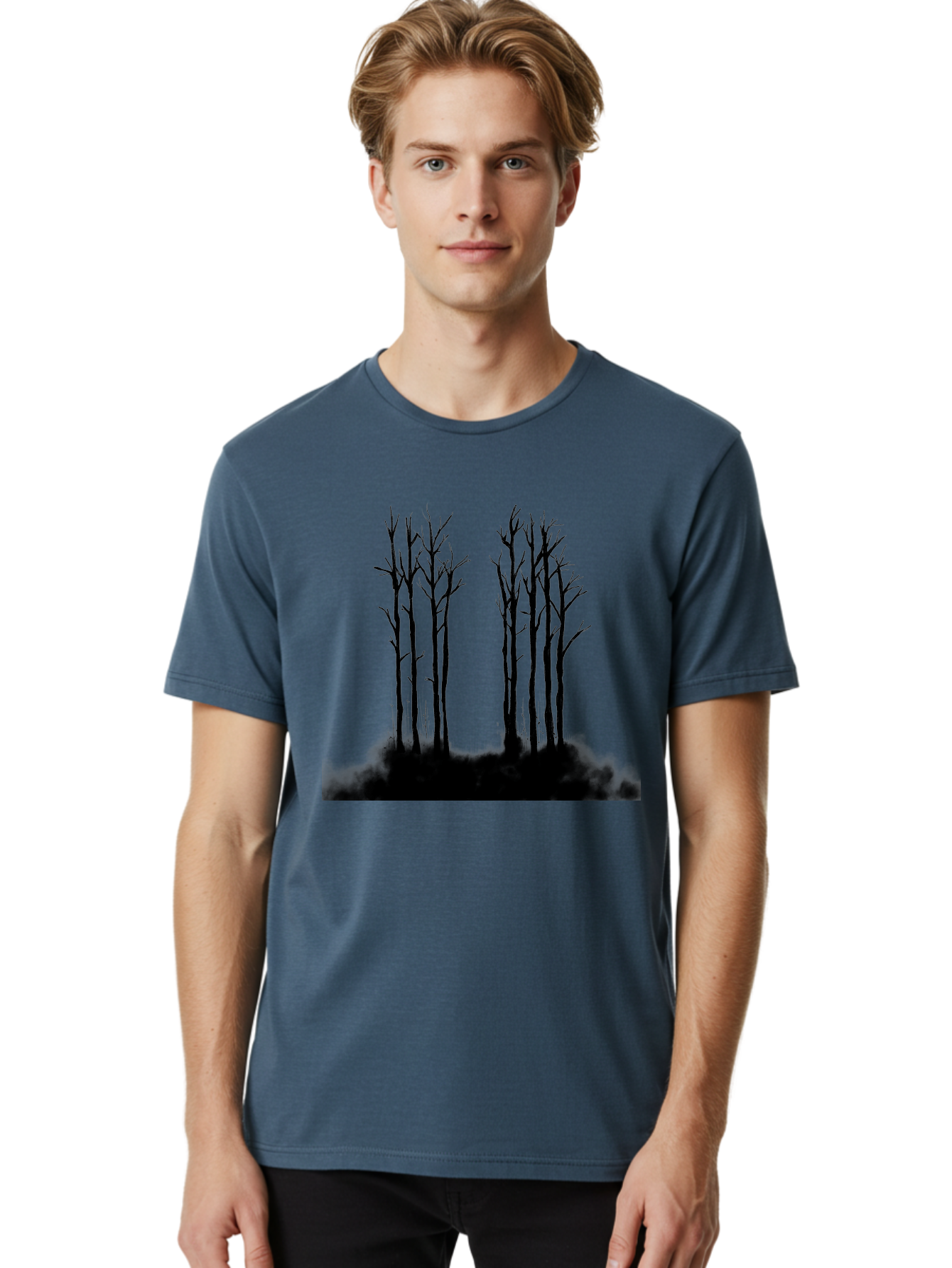 Bare-Trees-1 Men'S Graphic Tee, 100% Cotton, Comfortable Casual Summer Wear, Machine Washable, Bare Trees, Silhouette Art, Black Trees, Leafless Branches, Minimalist Design, Eerie Atmosphere, Dramatic Shadows Aac292 18