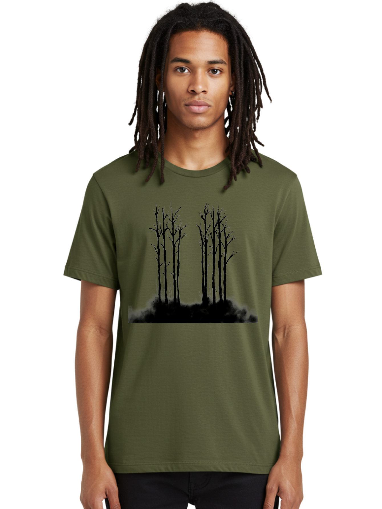 Bare-Trees-1 Men'S Graphic Tee, 100% Cotton, Comfortable Casual Summer Wear, Machine Washable, Bare Trees, Silhouette Art, Black Trees, Leafless Branches, Minimalist Design, Eerie Atmosphere, Dramatic Shadows Aac292 6