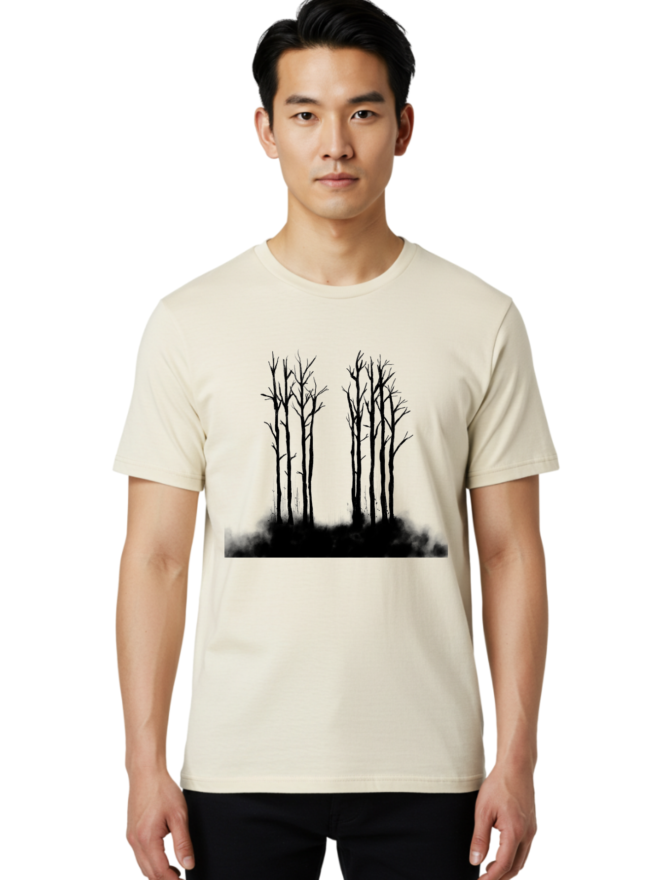 Bare-Trees-1 Men'S Graphic Tee, 100% Cotton, Comfortable Casual Summer Wear, Machine Washable, Bare Trees, Silhouette Art, Black Trees, Leafless Branches, Minimalist Design, Eerie Atmosphere, Dramatic Shadows Aac292 16