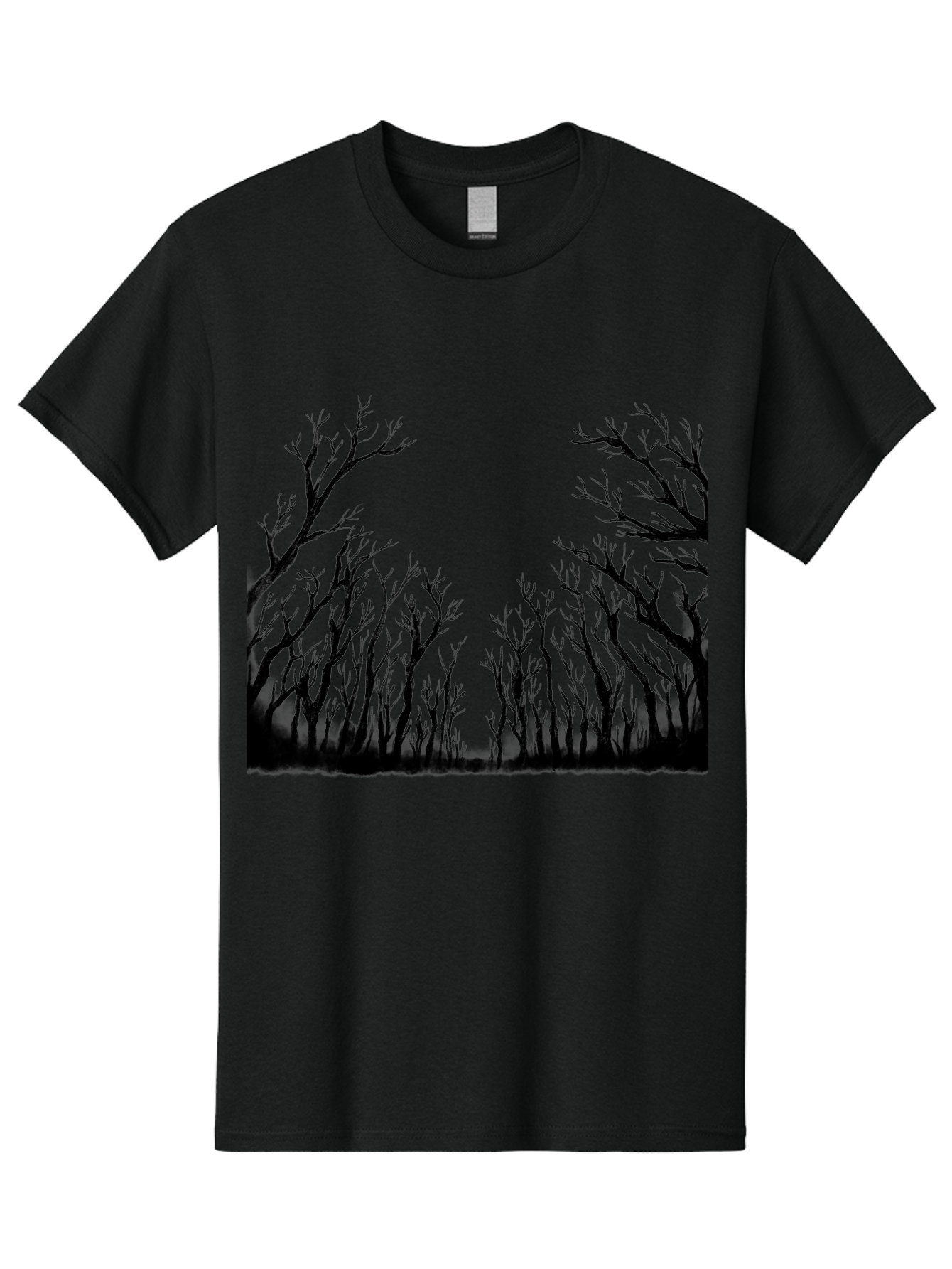 Bare-Trees Men'S Graphic Tee, 100% Cotton, Comfortable Casual Summer Wear, Machine Washable, Bare Trees, Black Silhouettes, Forest Landscape, Autumn Or Winter Scene, Dramatic Atmosphere, Mysterious Ambiance, Eerie Forest, Stark Beauty, Aac293 21