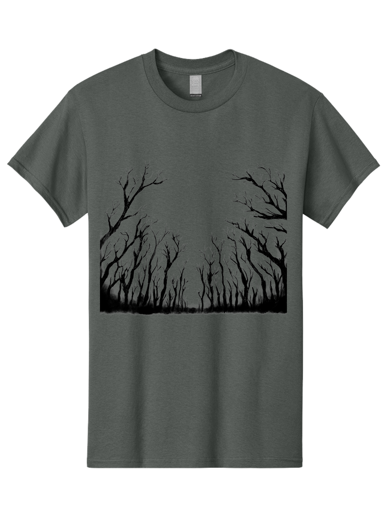 Bare-Trees Men'S Graphic Tee, 100% Cotton, Comfortable Casual Summer Wear, Machine Washable, Bare Trees, Black Silhouettes, Forest Landscape, Autumn Or Winter Scene, Dramatic Atmosphere, Mysterious Ambiance, Eerie Forest, Stark Beauty, Aac293 11