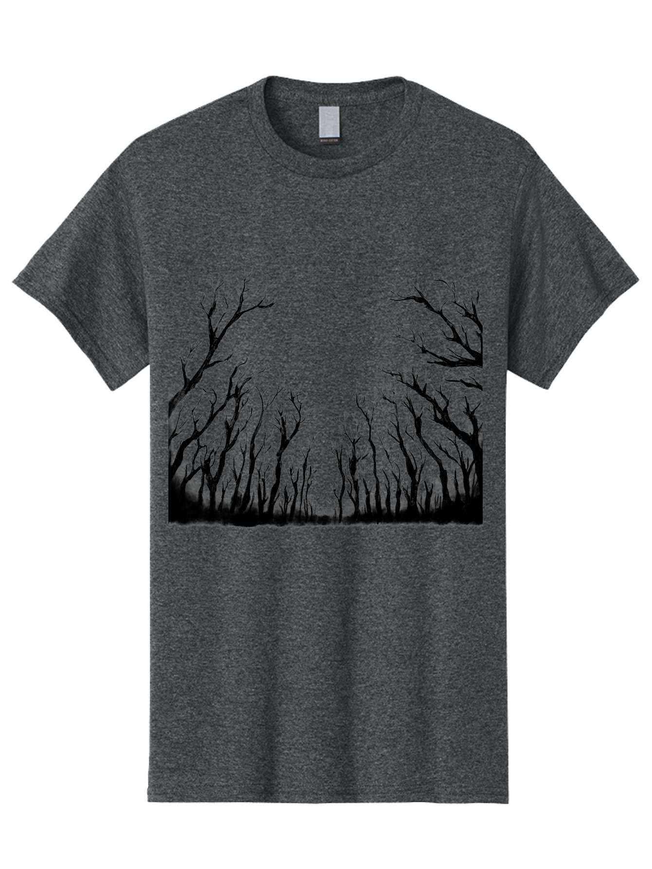 Bare-Trees Men'S Graphic Tee, 100% Cotton, Comfortable Casual Summer Wear, Machine Washable, Bare Trees, Black Silhouettes, Forest Landscape, Autumn Or Winter Scene, Dramatic Atmosphere, Mysterious Ambiance, Eerie Forest, Stark Beauty, Aac293 13