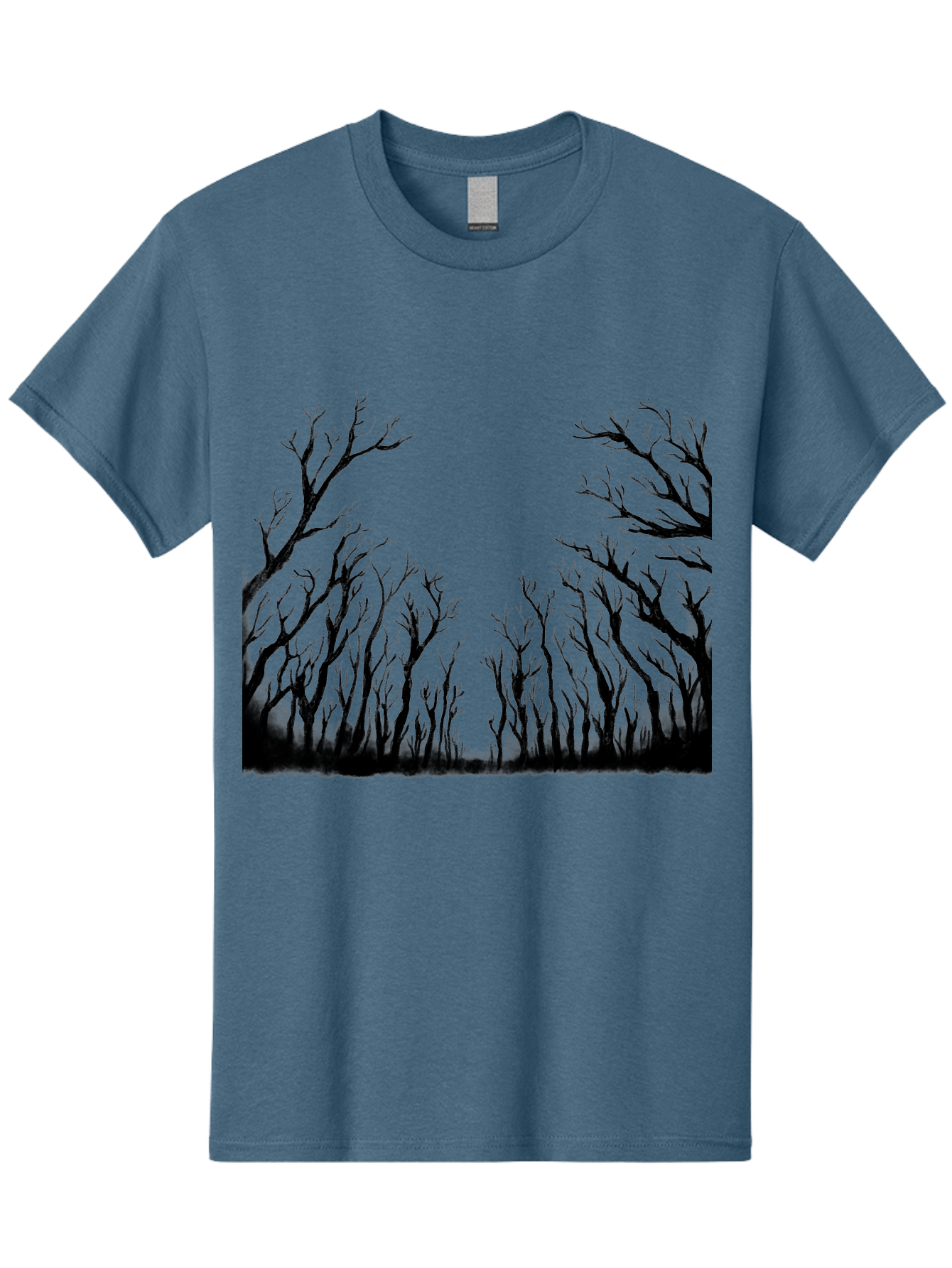 Bare-Trees Men'S Graphic Tee, 100% Cotton, Comfortable Casual Summer Wear, Machine Washable, Bare Trees, Black Silhouettes, Forest Landscape, Autumn Or Winter Scene, Dramatic Atmosphere, Mysterious Ambiance, Eerie Forest, Stark Beauty, Aac293 3