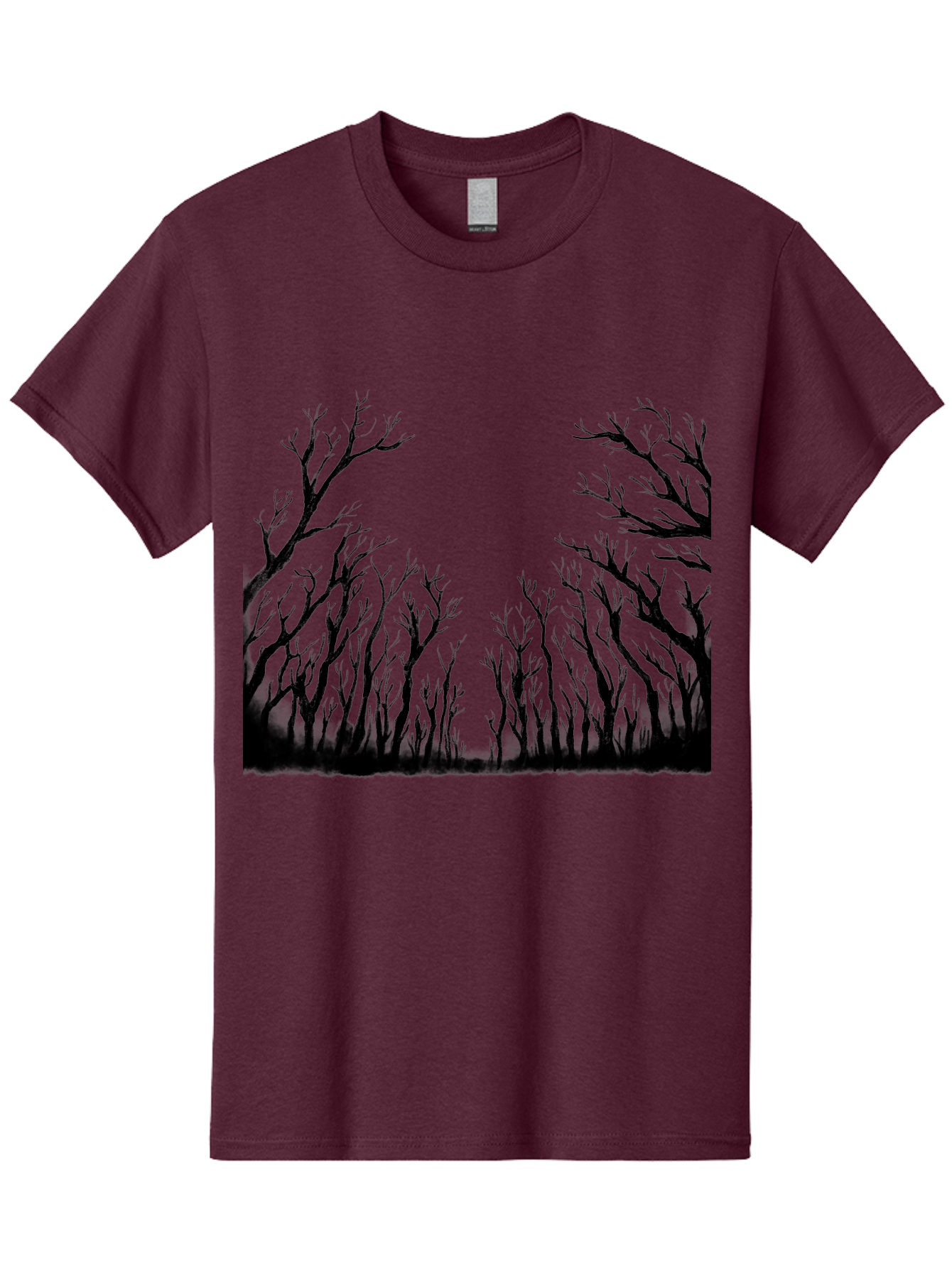 Bare-Trees Men'S Graphic Tee, 100% Cotton, Comfortable Casual Summer Wear, Machine Washable, Bare Trees, Black Silhouettes, Forest Landscape, Autumn Or Winter Scene, Dramatic Atmosphere, Mysterious Ambiance, Eerie Forest, Stark Beauty, Aac293 7