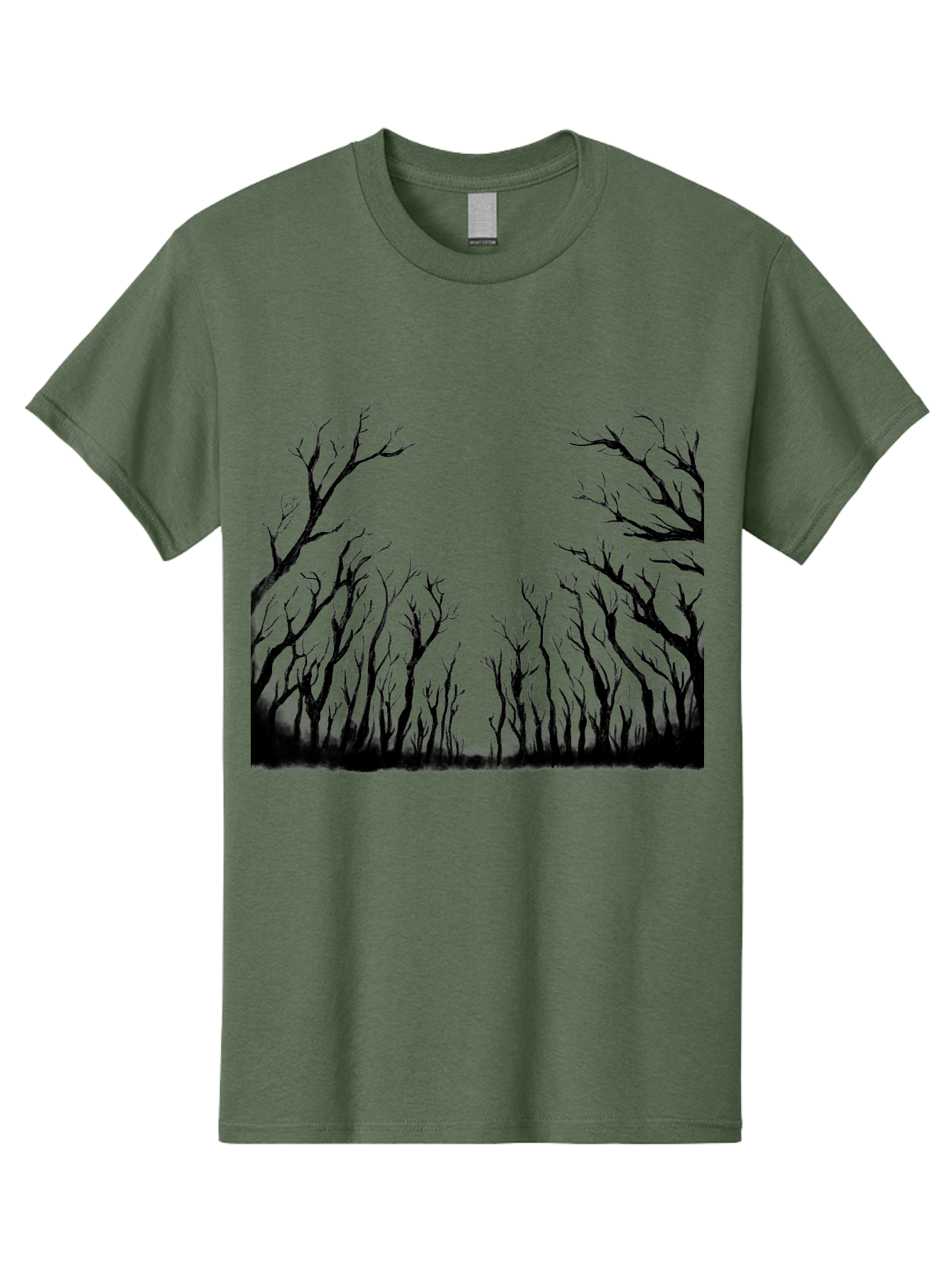 Bare-Trees Men'S Graphic Tee, 100% Cotton, Comfortable Casual Summer Wear, Machine Washable, Bare Trees, Black Silhouettes, Forest Landscape, Autumn Or Winter Scene, Dramatic Atmosphere, Mysterious Ambiance, Eerie Forest, Stark Beauty, Aac293 5