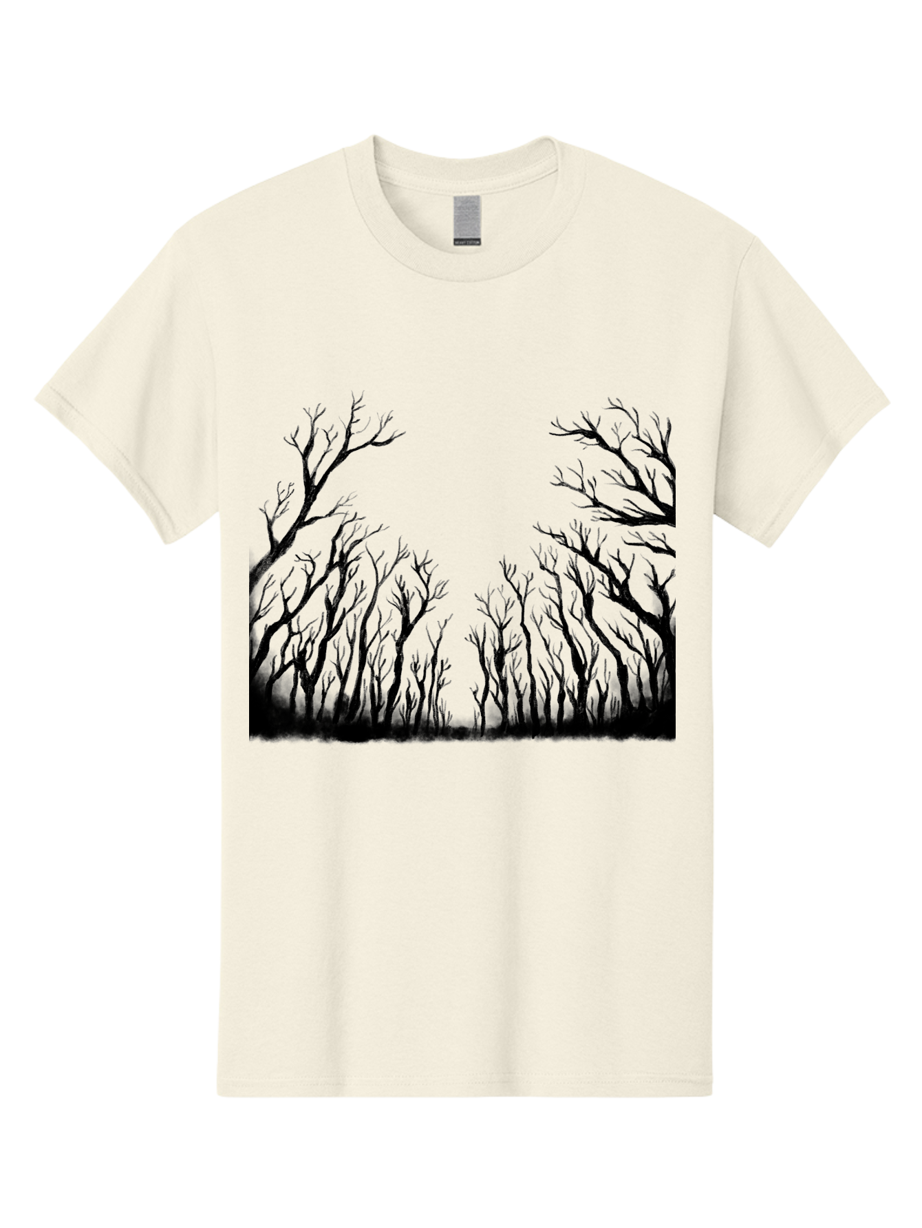 Bare-Trees Men'S Graphic Tee, 100% Cotton, Comfortable Casual Summer Wear, Machine Washable, Bare Trees, Black Silhouettes, Forest Landscape, Autumn Or Winter Scene, Dramatic Atmosphere, Mysterious Ambiance, Eerie Forest, Stark Beauty, Aac293 17