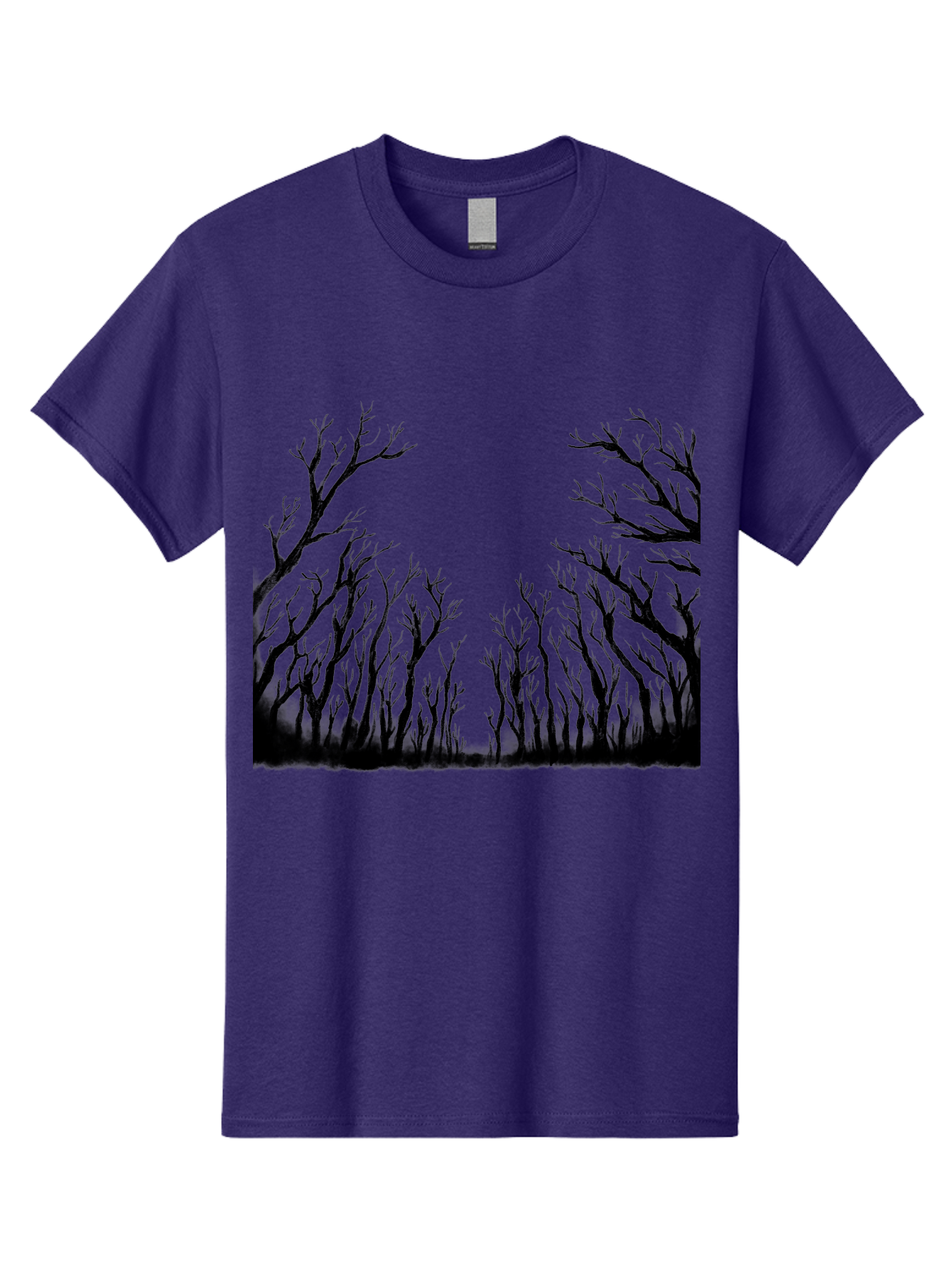 Bare-Trees Men'S Graphic Tee, 100% Cotton, Comfortable Casual Summer Wear, Machine Washable, Bare Trees, Black Silhouettes, Forest Landscape, Autumn Or Winter Scene, Dramatic Atmosphere, Mysterious Ambiance, Eerie Forest, Stark Beauty, Aac293 27